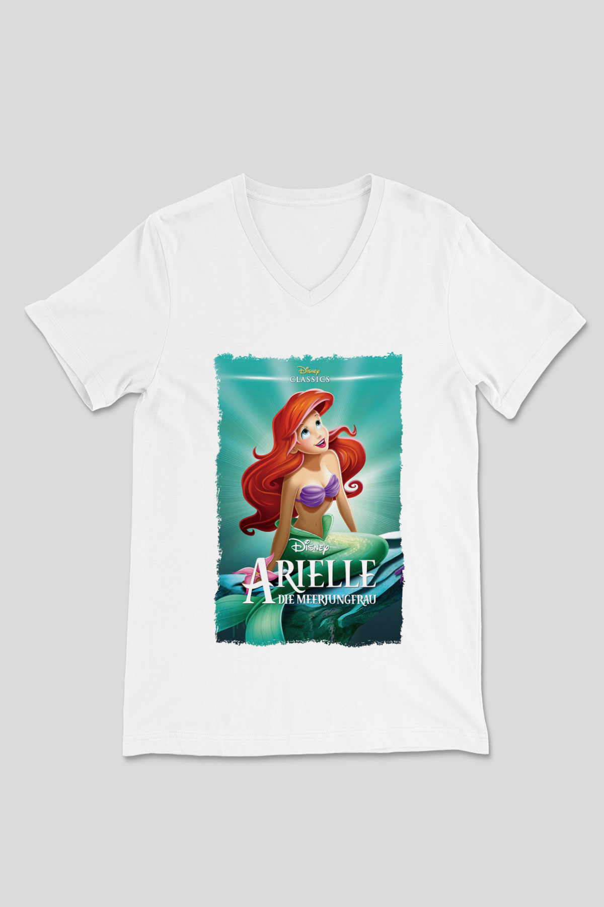 The Little Mermaid Beyaz Unisex V Yaka Tişört
