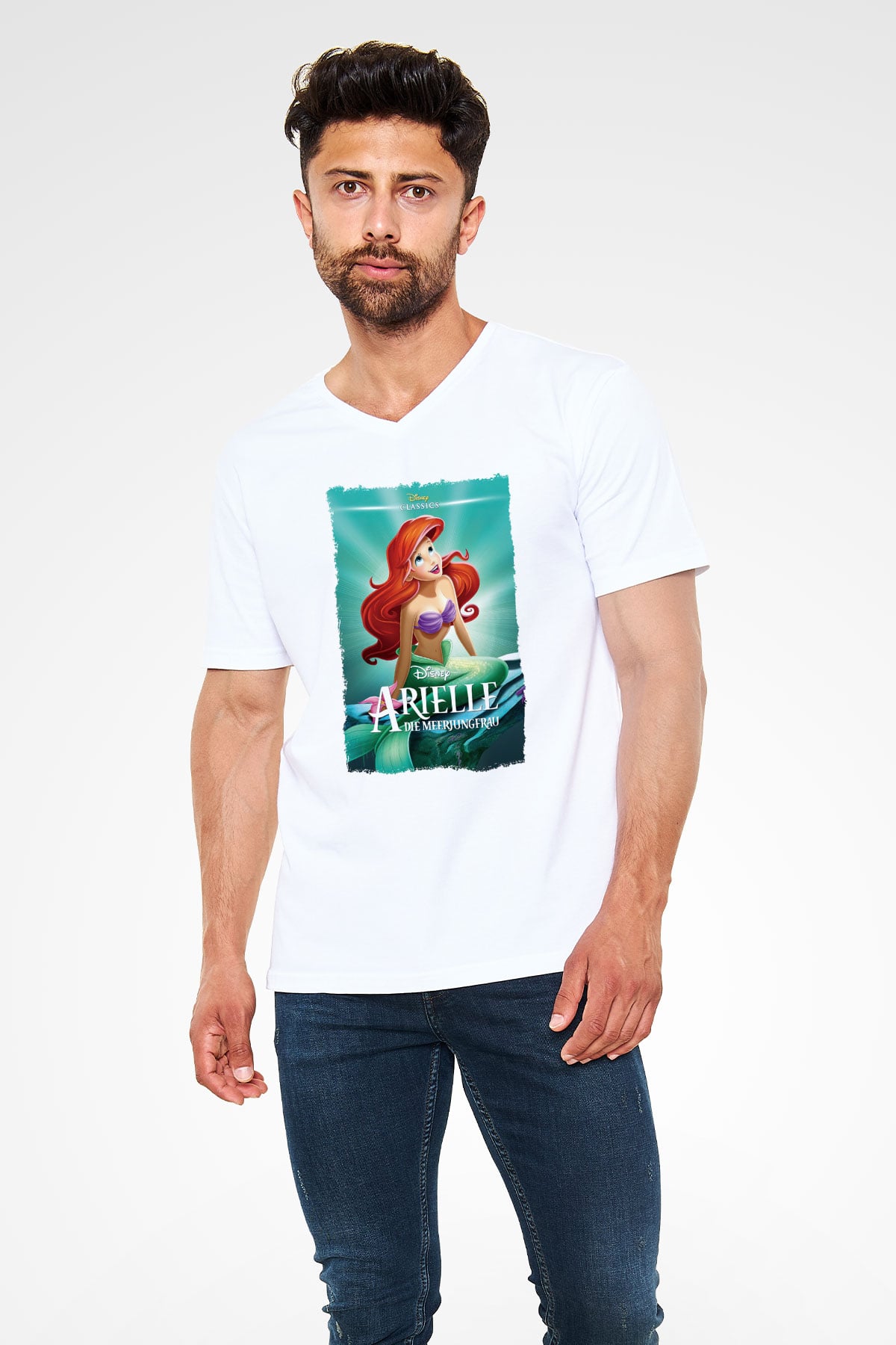 The Little Mermaid Beyaz Unisex V Yaka Tişört