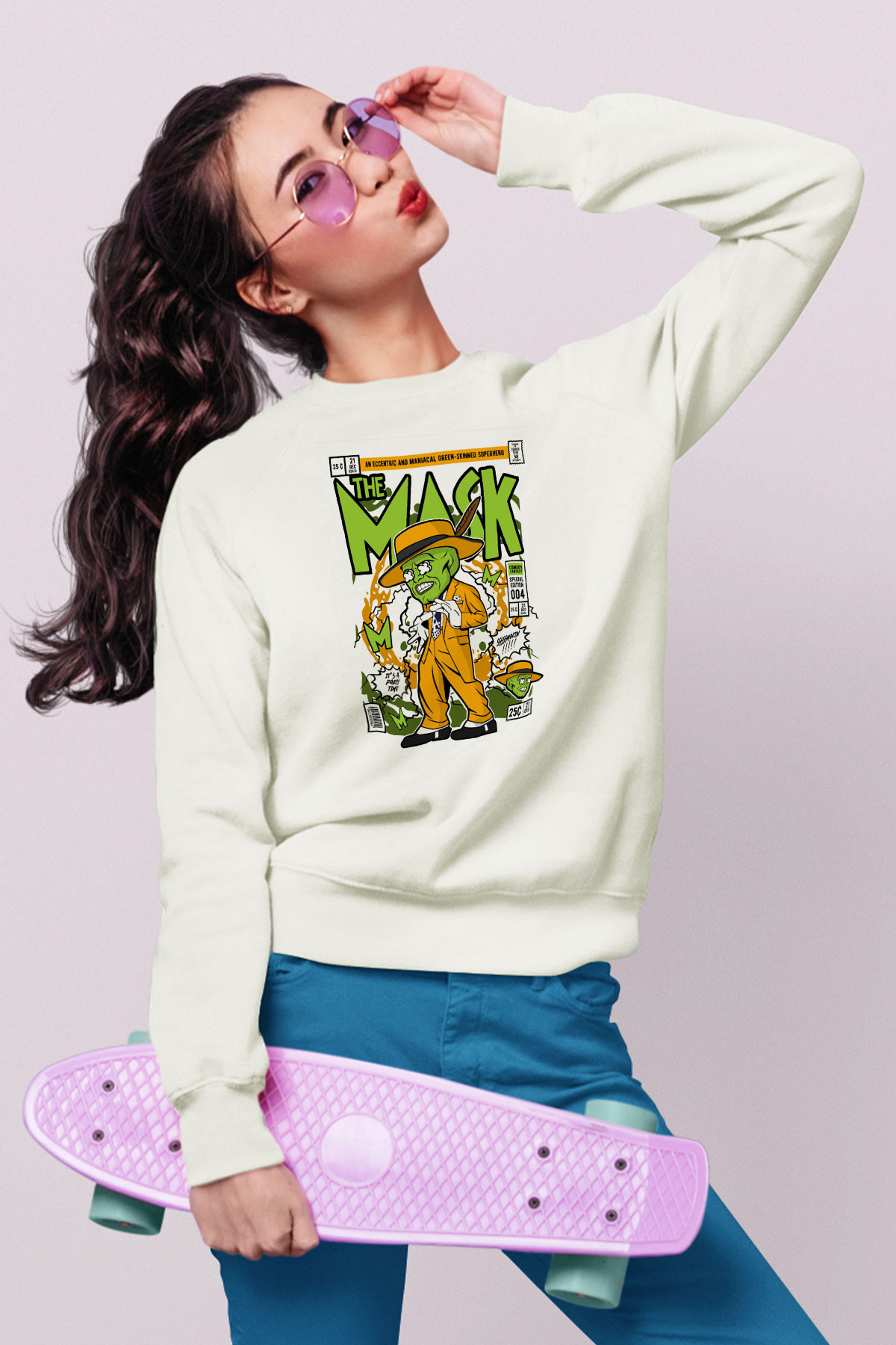 The Mask Baskılı Unisex Beyaz Sweatshirt