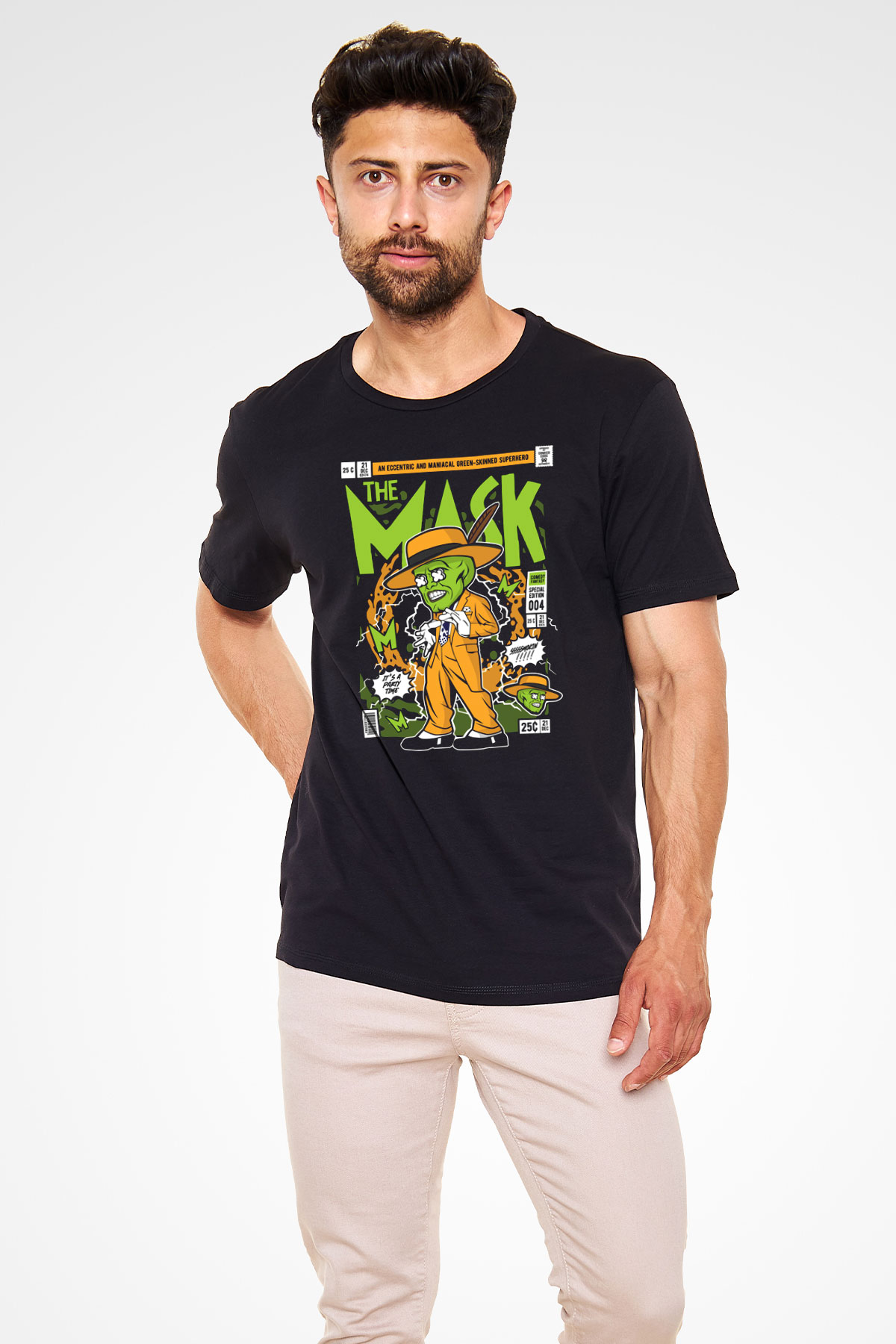 The Mask Yeşil Maske Baskılı Unisex Siyah Tişört