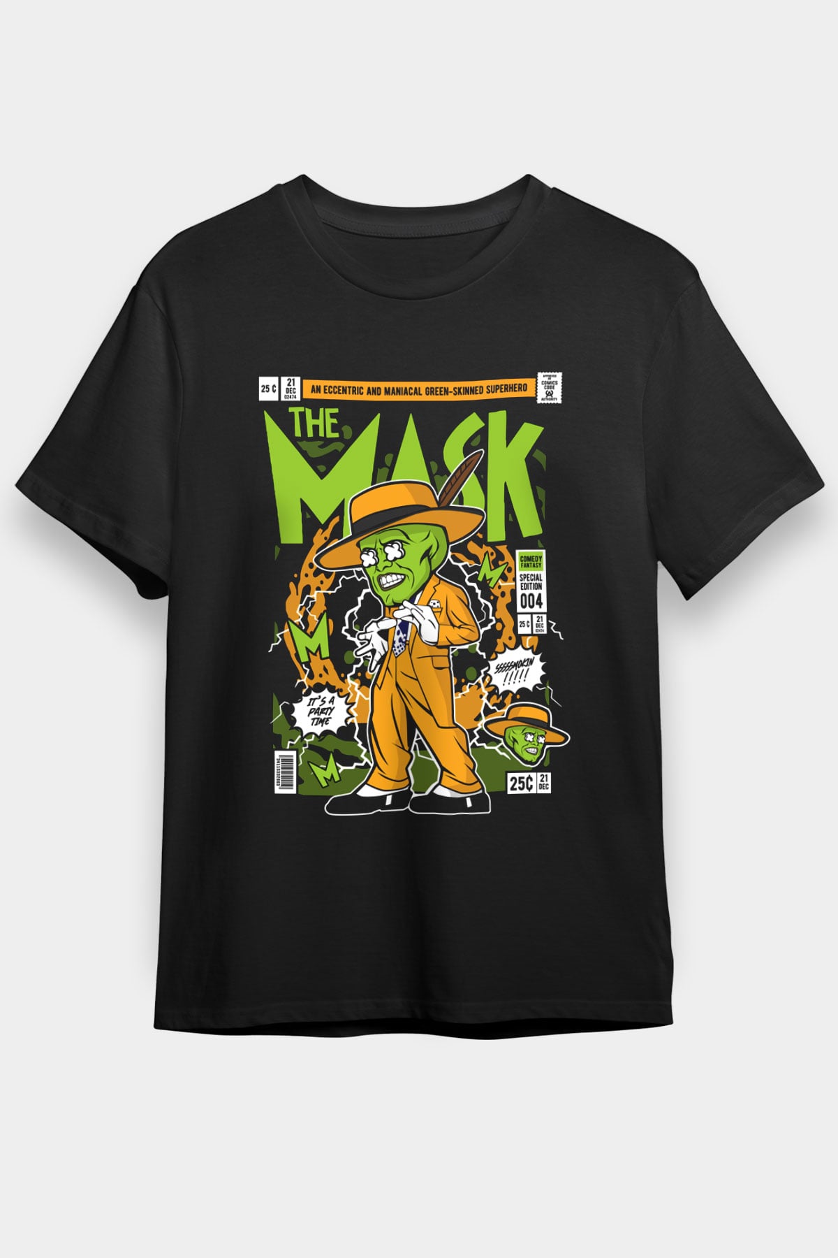 The Mask Yeşil Maske Baskılı Unisex Siyah Tişört