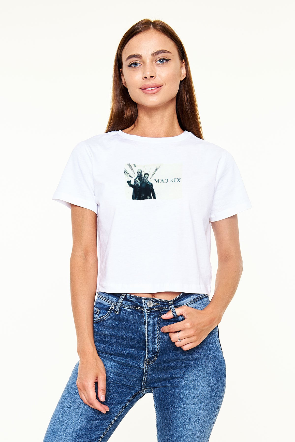 The Matrix Beyaz  Crop Top Tişört