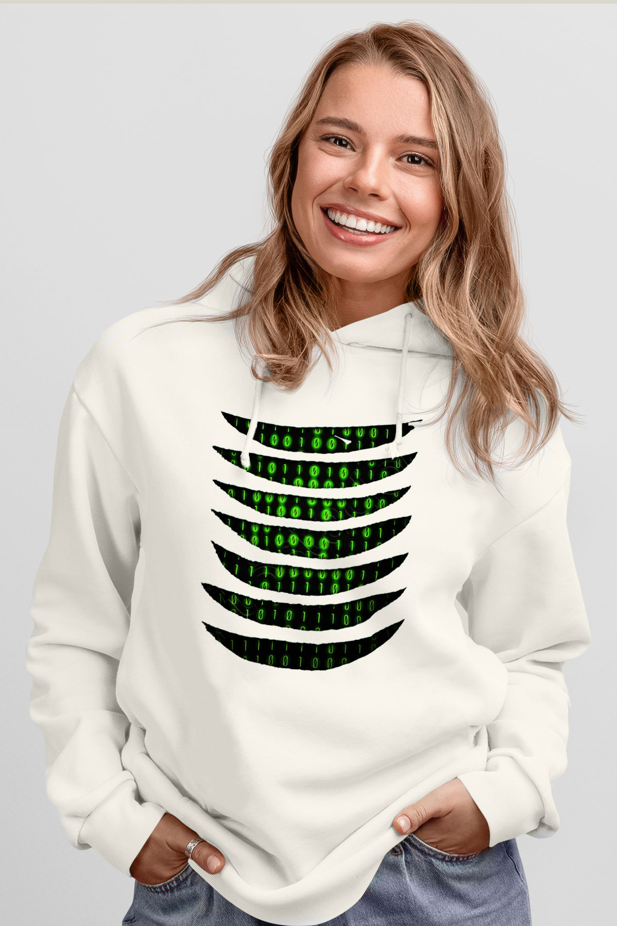 The Matrix Beyaz Unisex Hoodie
