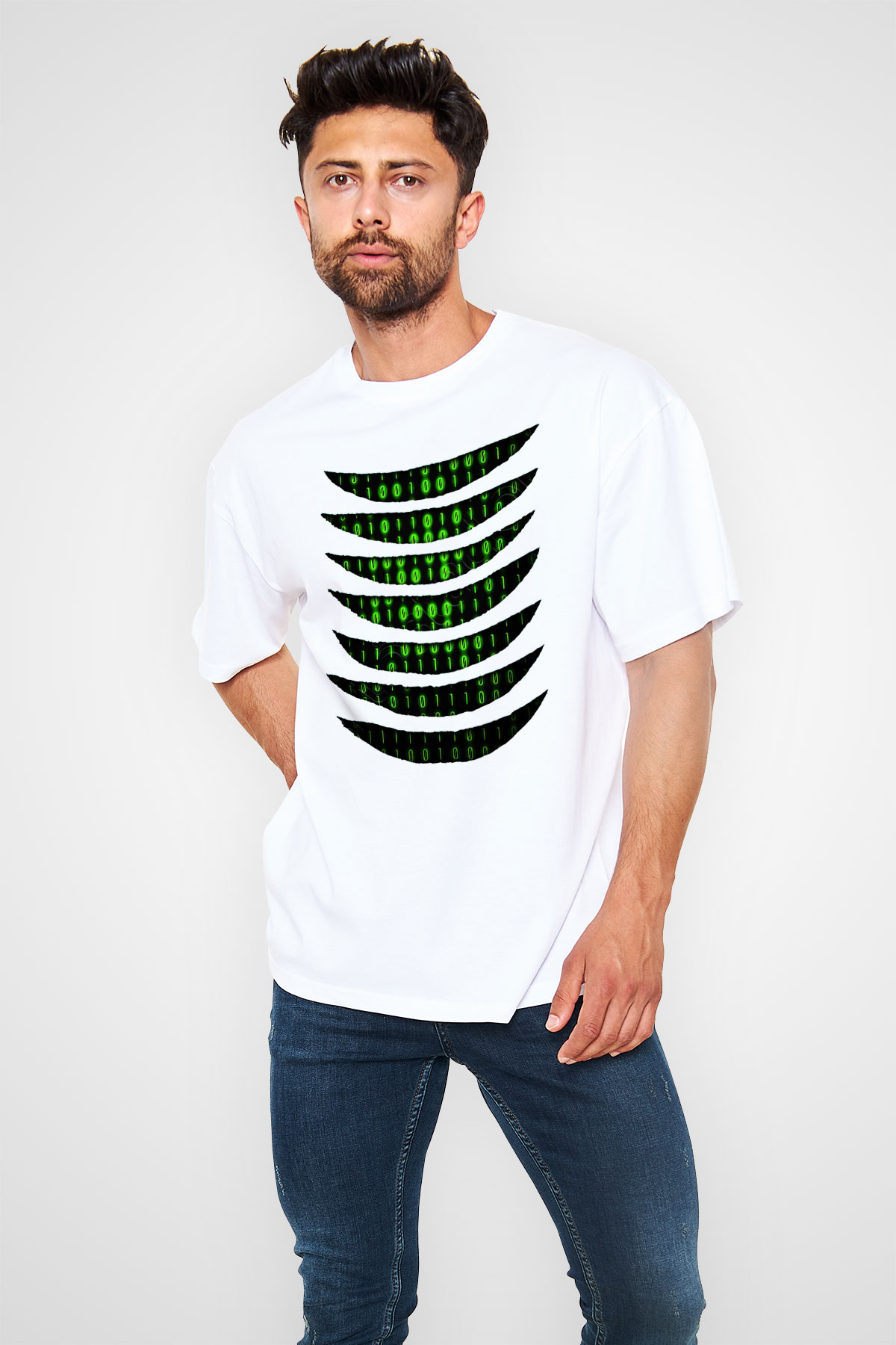 The Matrix Beyaz Unisex Oversize Tişört T-Shirt