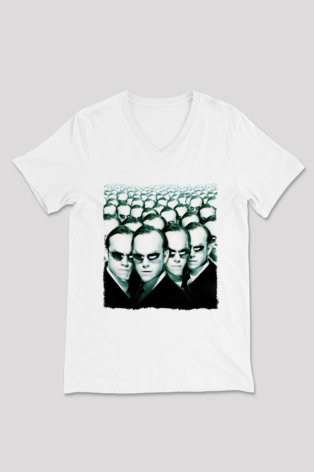The Matrix Beyaz Unisex V Yaka Tişört