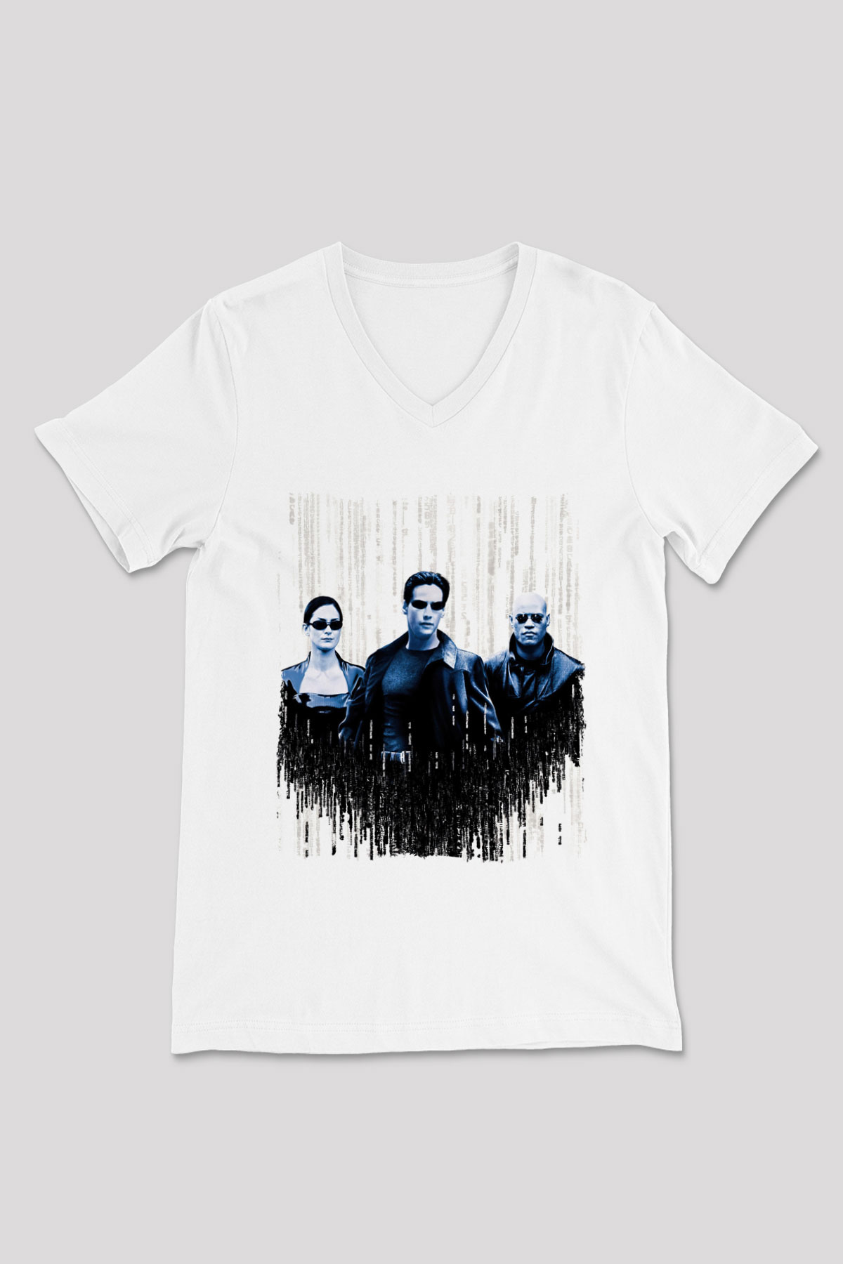 The Matrix Beyaz Unisex V Yaka Tişört