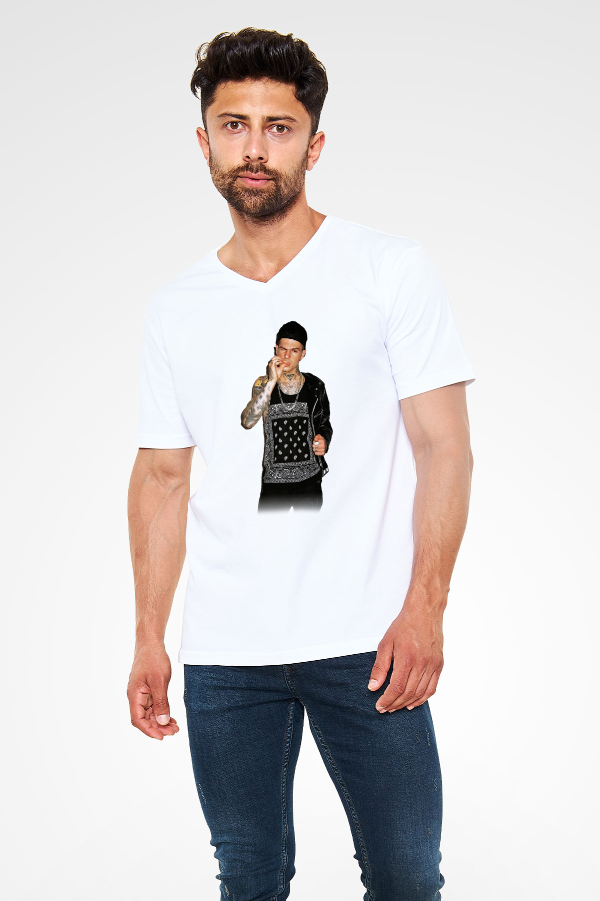 The Neighbourhood Beyaz Unisex V Yaka Tişört T-Shirt