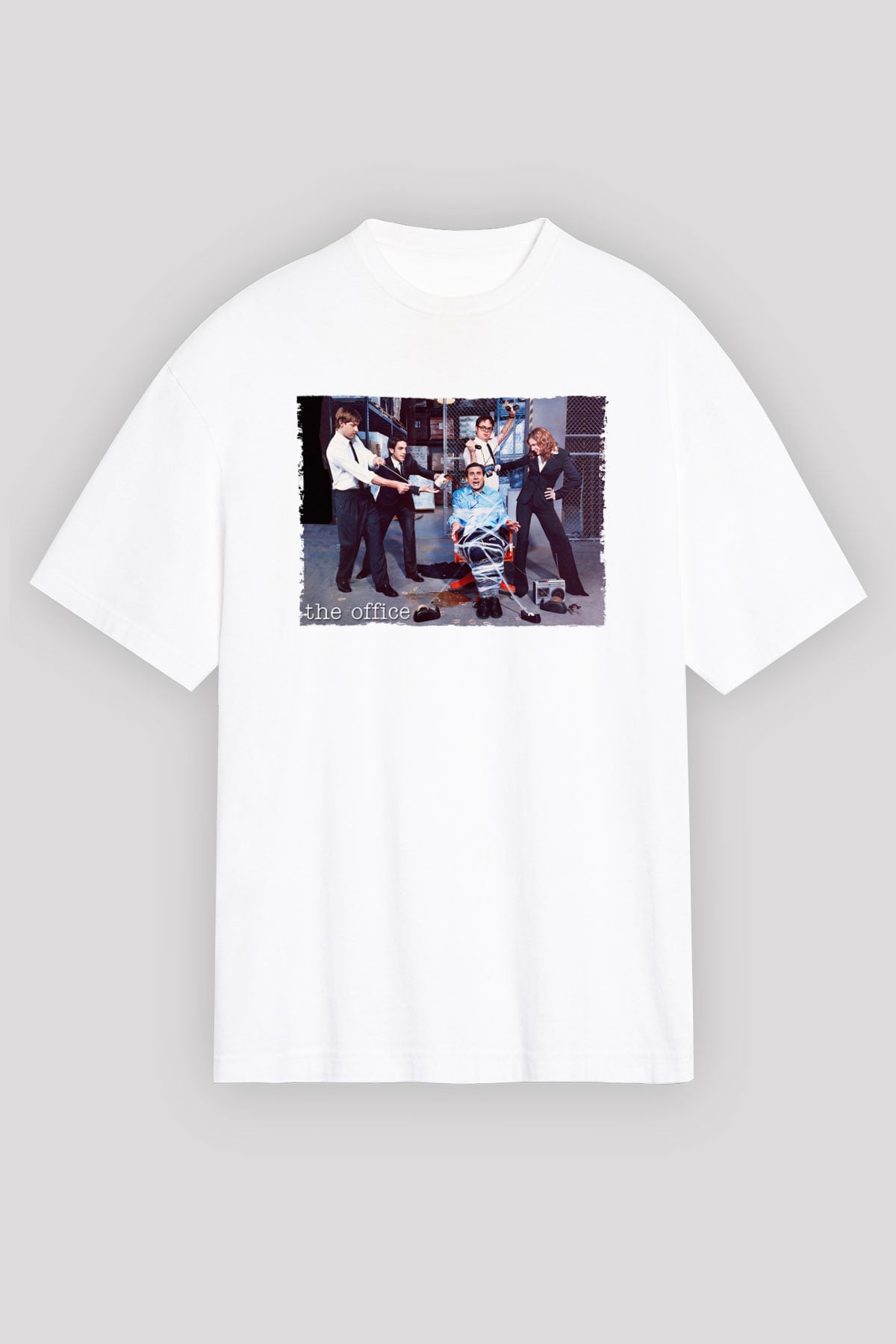 The Office Baskılı Beyaz Unisex Oversize Oversize T-shirt