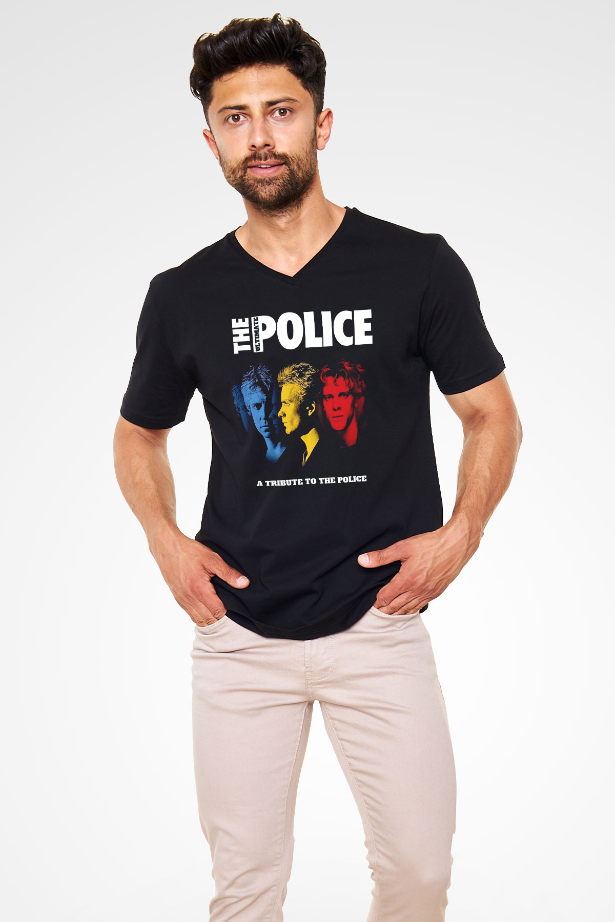 The Police Siyah Unisex V Yaka Tişört