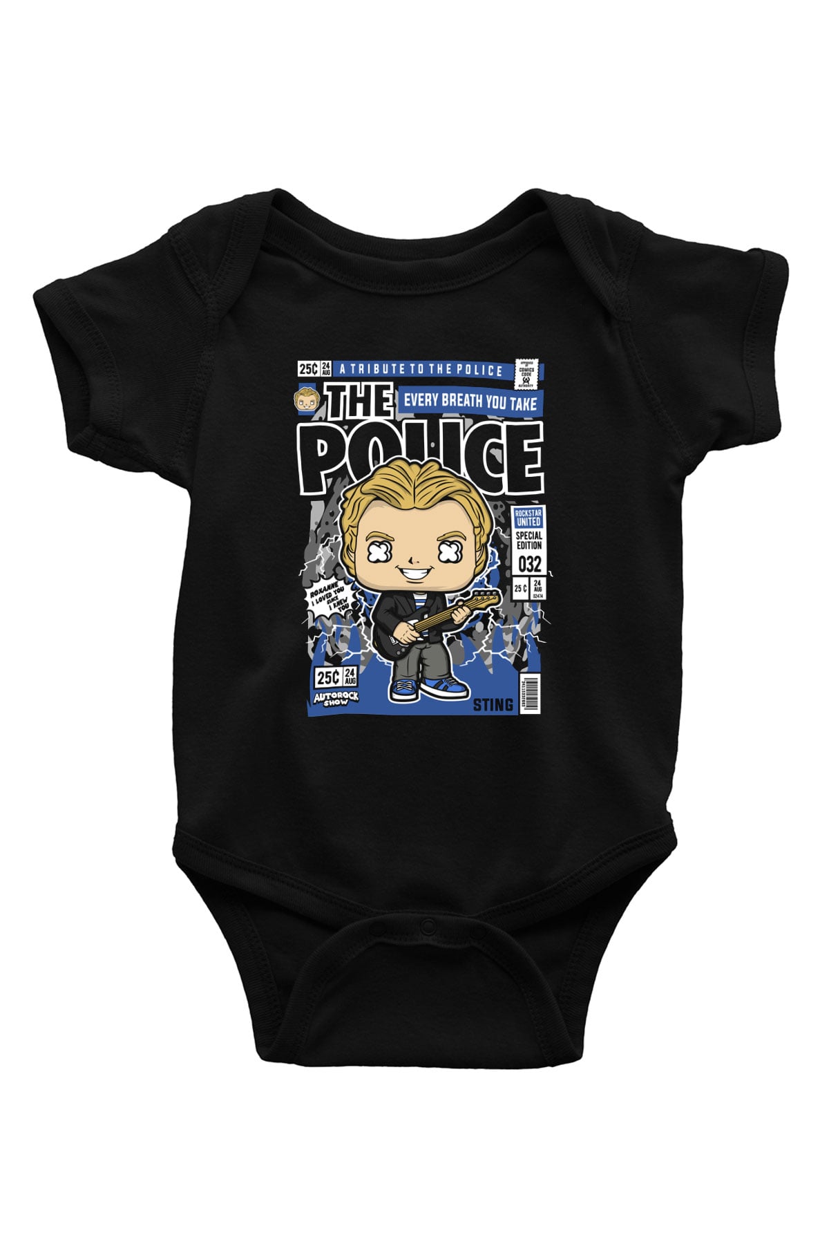 The Police Sting Baskılı Unisex Siyah Bebek Body - Zıbın