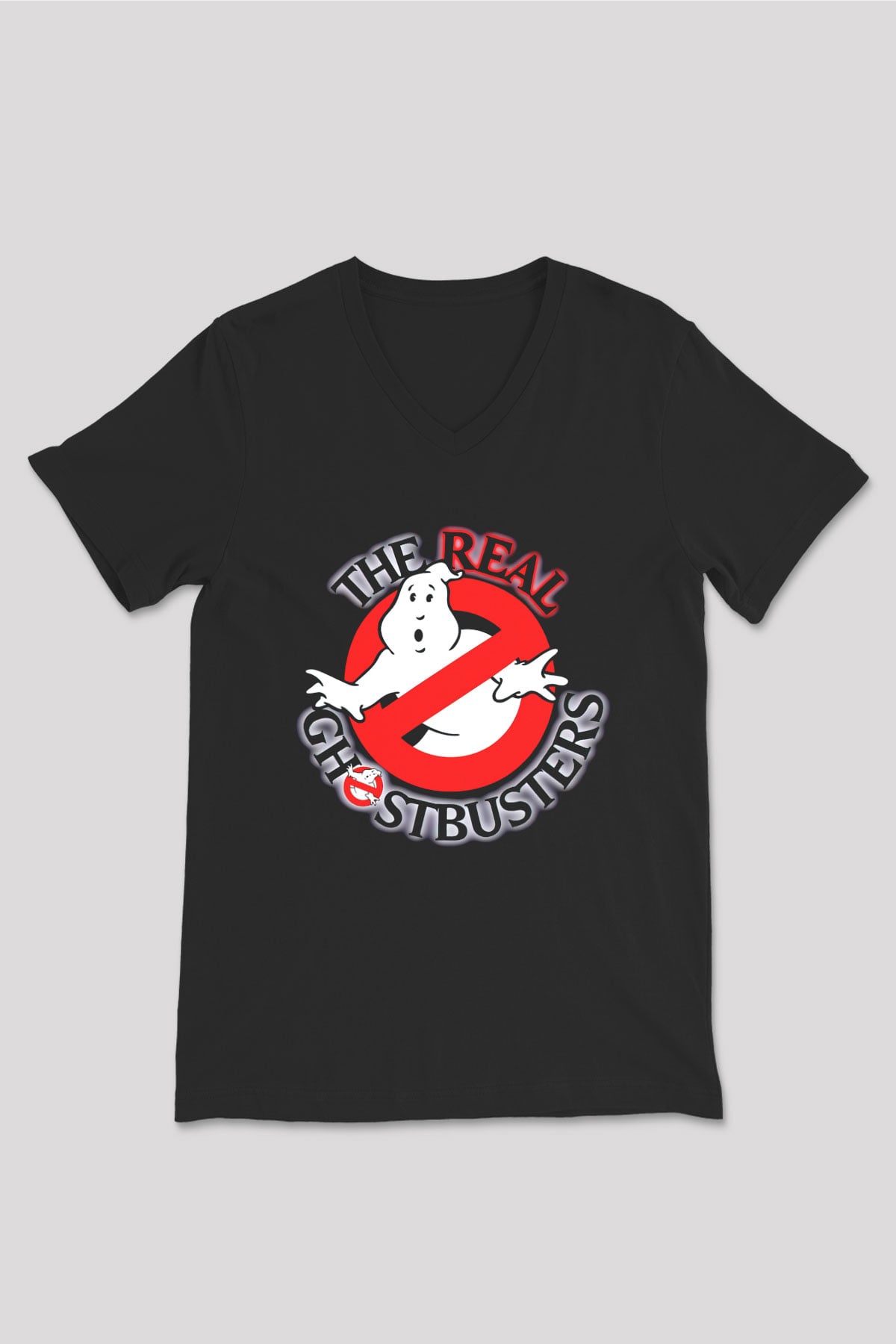 The Real Ghostbusters Hayalet Avcıları Siyah Unisex  V Yaka Tişört