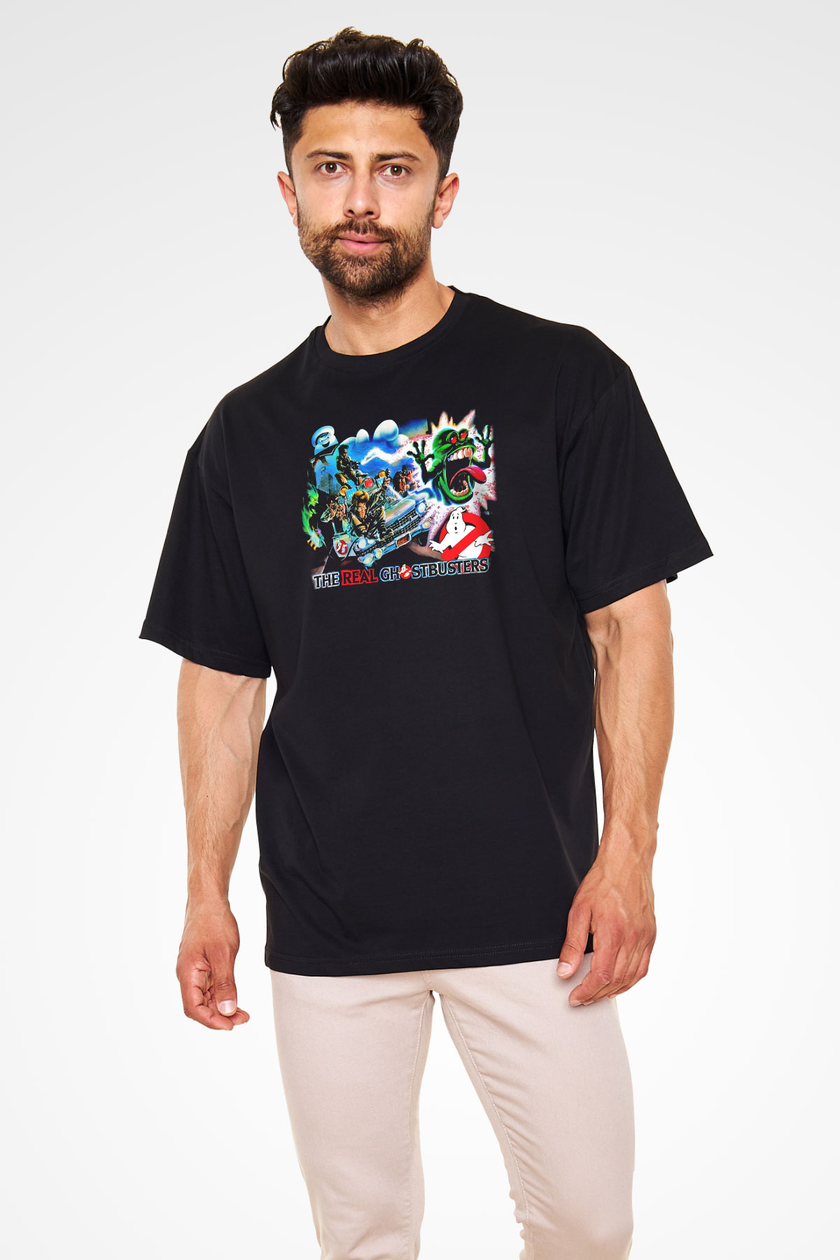 The Real Ghostbusters Hayalet Avcıları Siyah Unisex Oversize Tişört