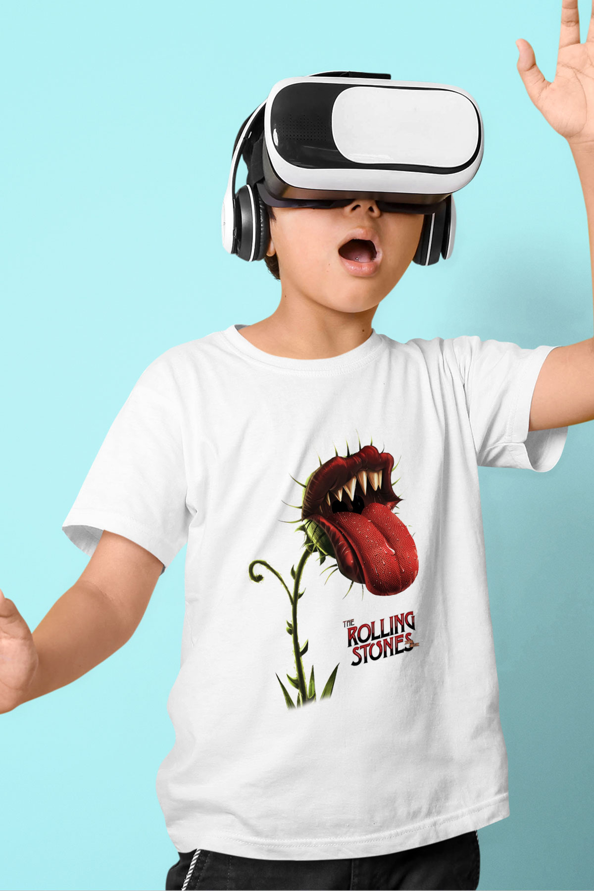 The Rolling Stones Logo Baskılı Beyaz Unisex Çocuk Tişört