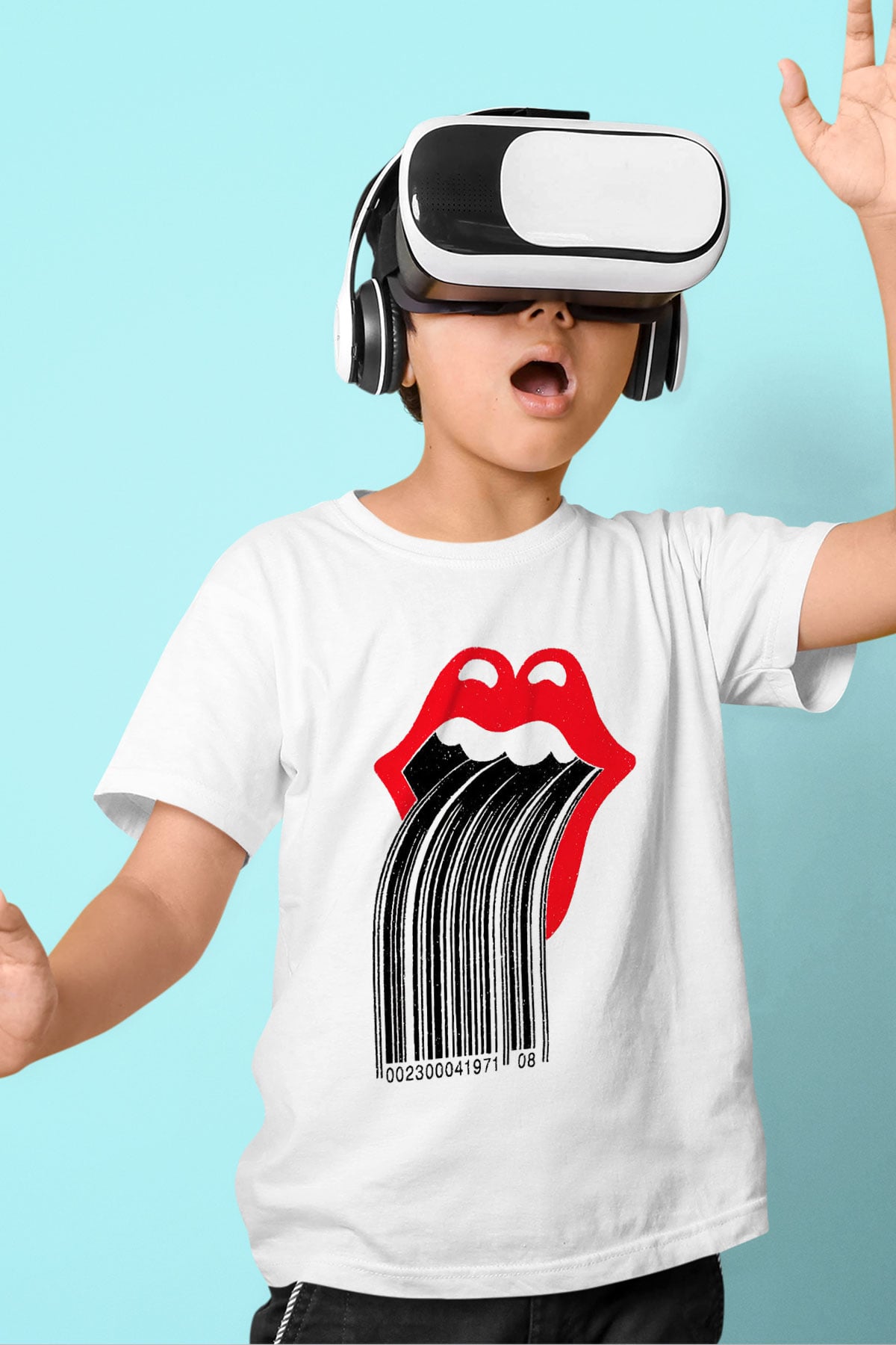 The Rolling Stones Logo Baskılı Beyaz Unisex Çocuk Tişört