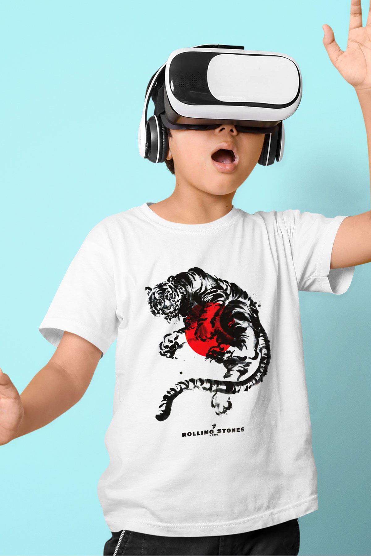 The Rolling Stones Logo Baskılı Beyaz Unisex Çocuk Tişört