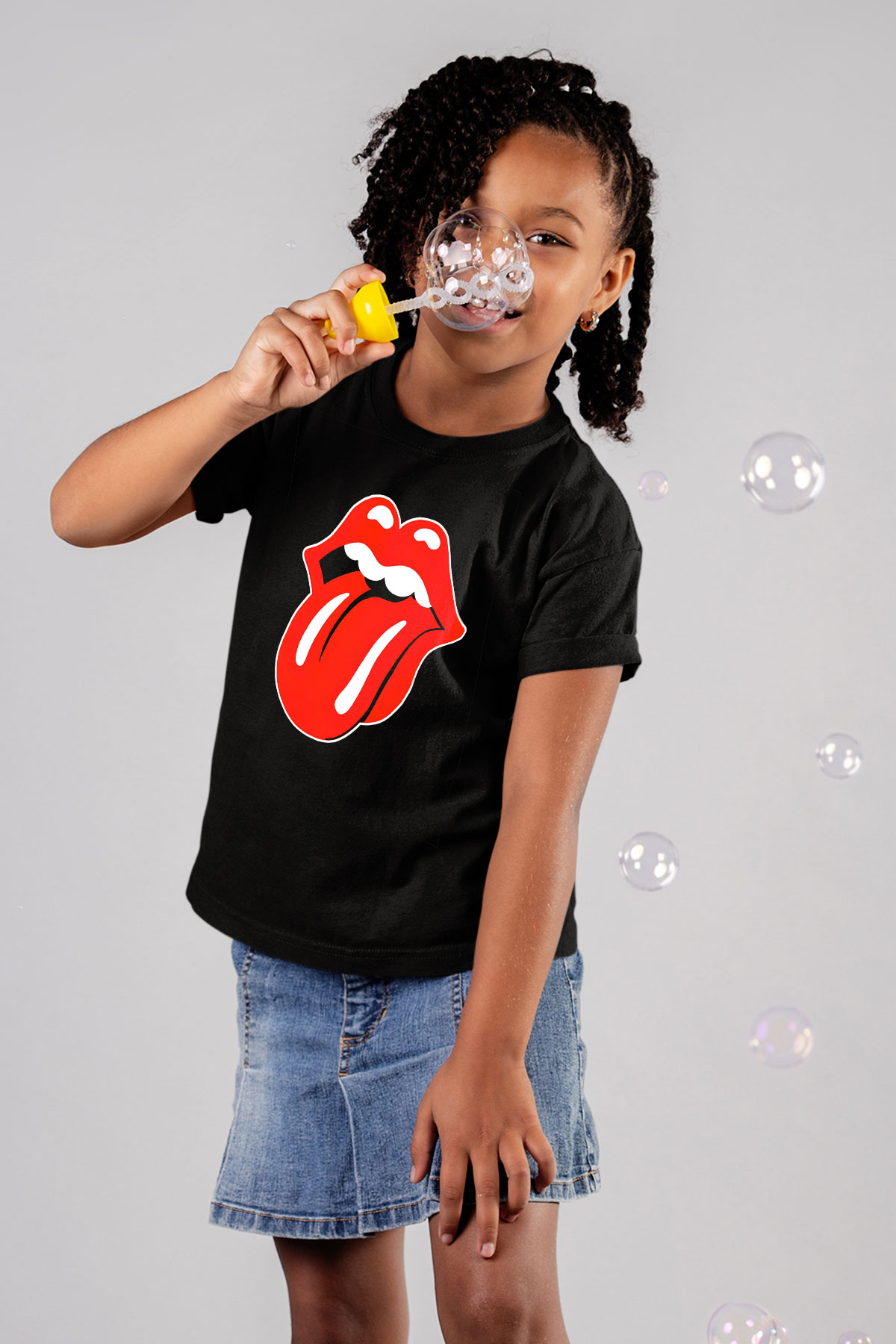 The Rolling Stones Logo Baskılı Siyah Unisex Çocuk Tişört