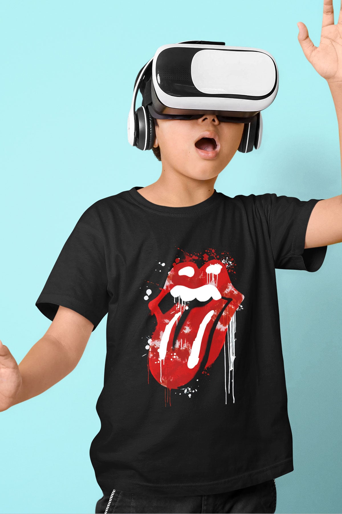 The Rolling Stones Logo Baskılı Siyah Unisex Çocuk Tişört