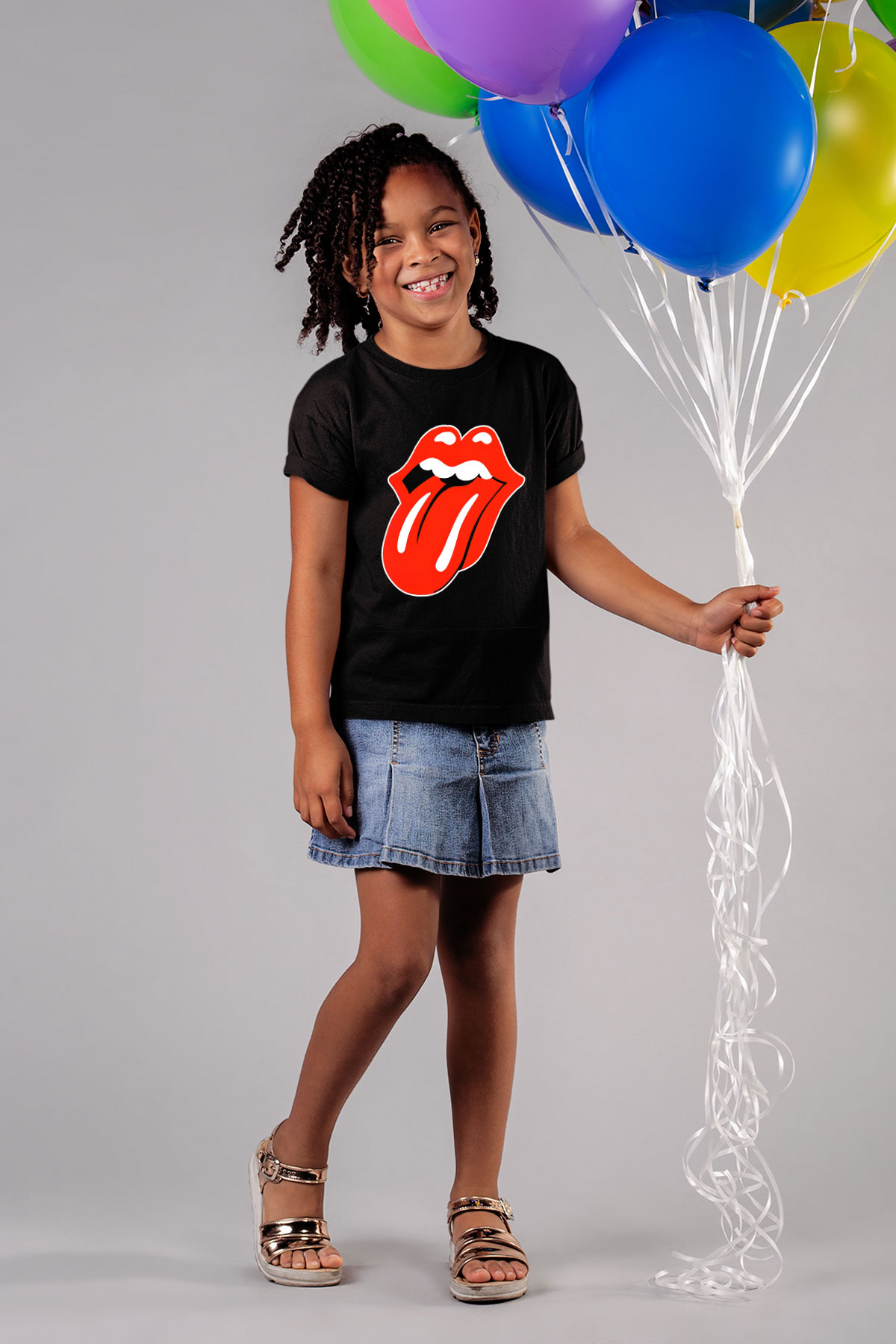 The Rolling Stones Logo Baskılı Siyah Unisex Çocuk Tişört