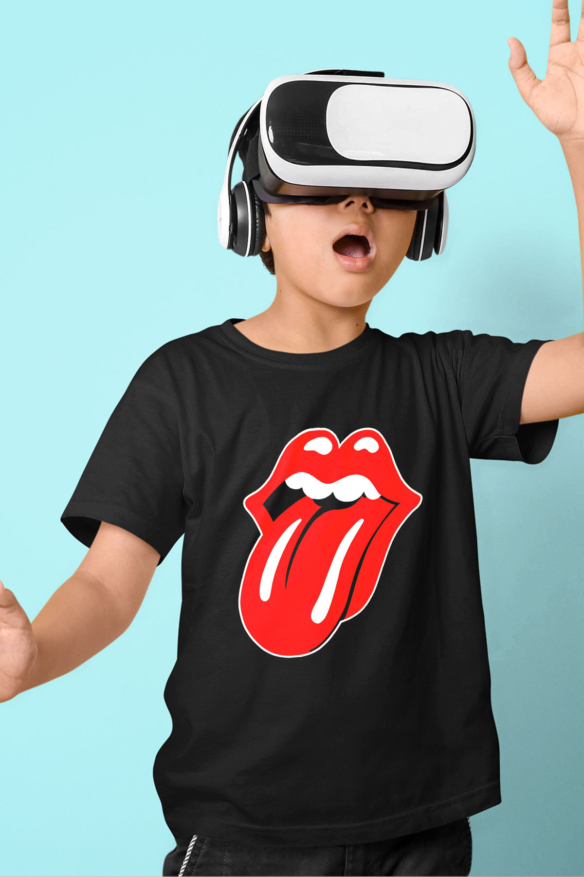 The Rolling Stones Logo Baskılı Siyah Unisex Çocuk Tişört
