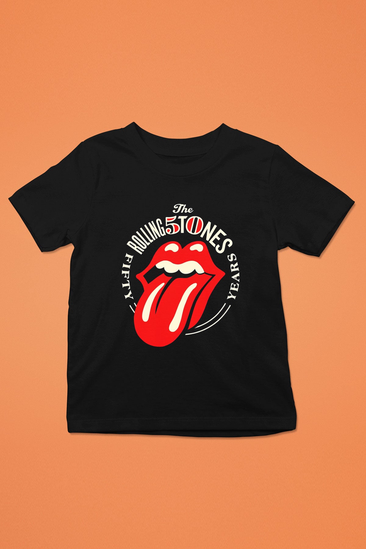 The Rolling Stones Logo Baskılı Siyah Unisex Çocuk Tişört