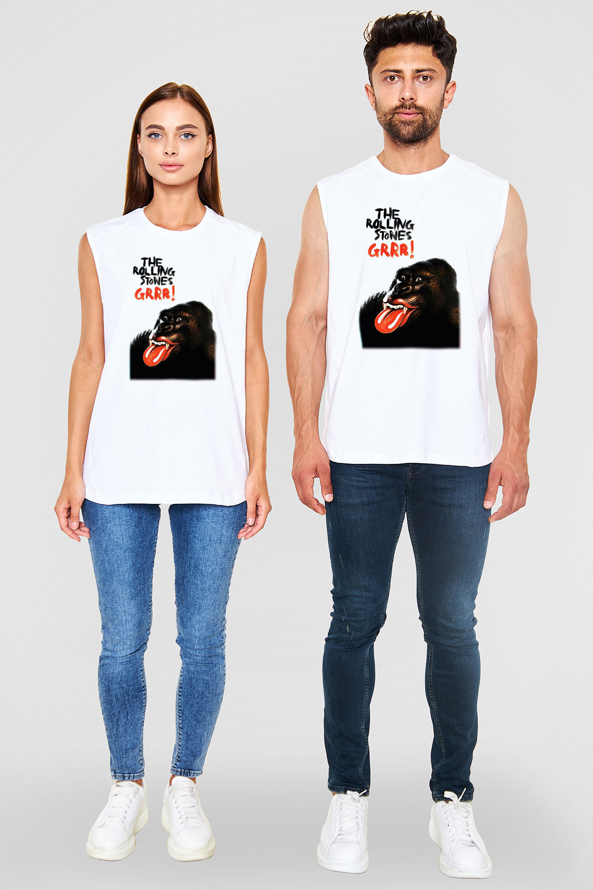 The Rolling Stones Logo Beyaz Unisex Kolsuz Tişört