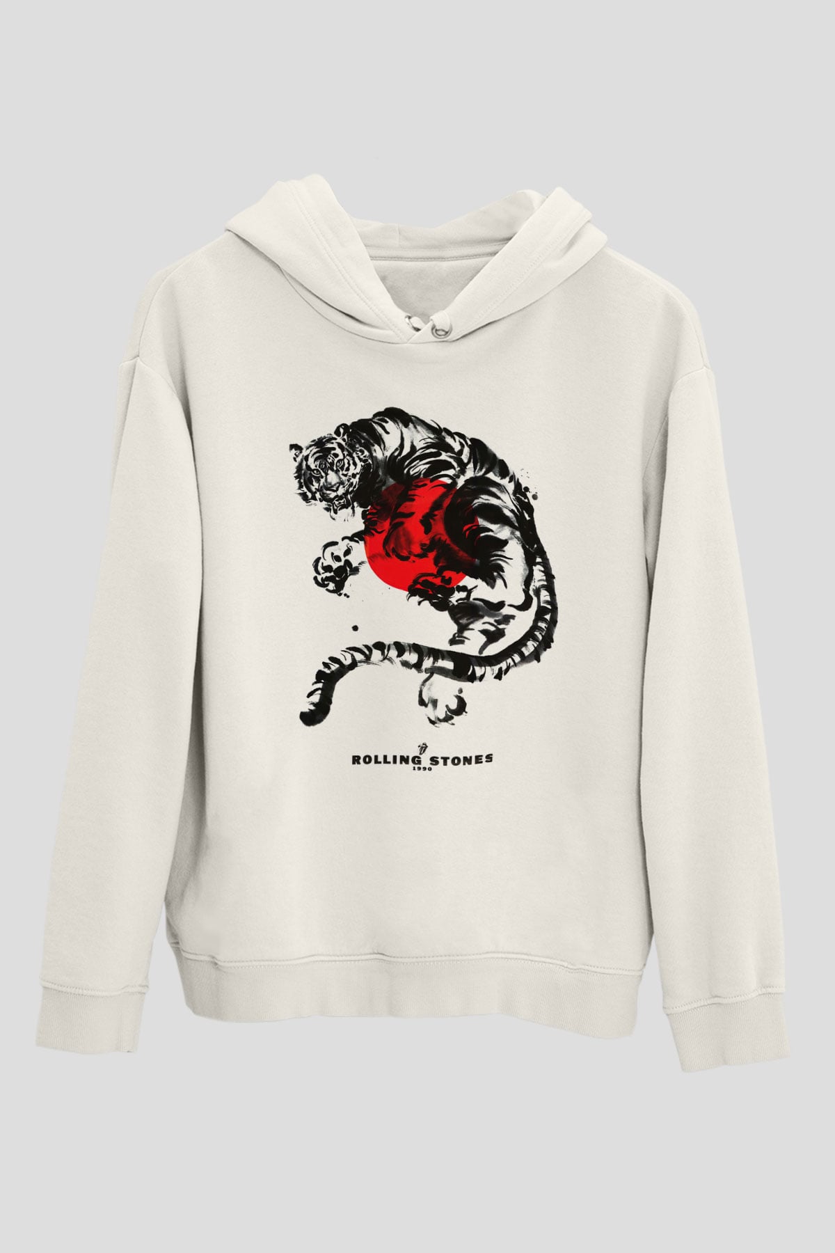 The Rolling Stones Logo Beyaz Unisex Kapşonlu Sweatshirt
