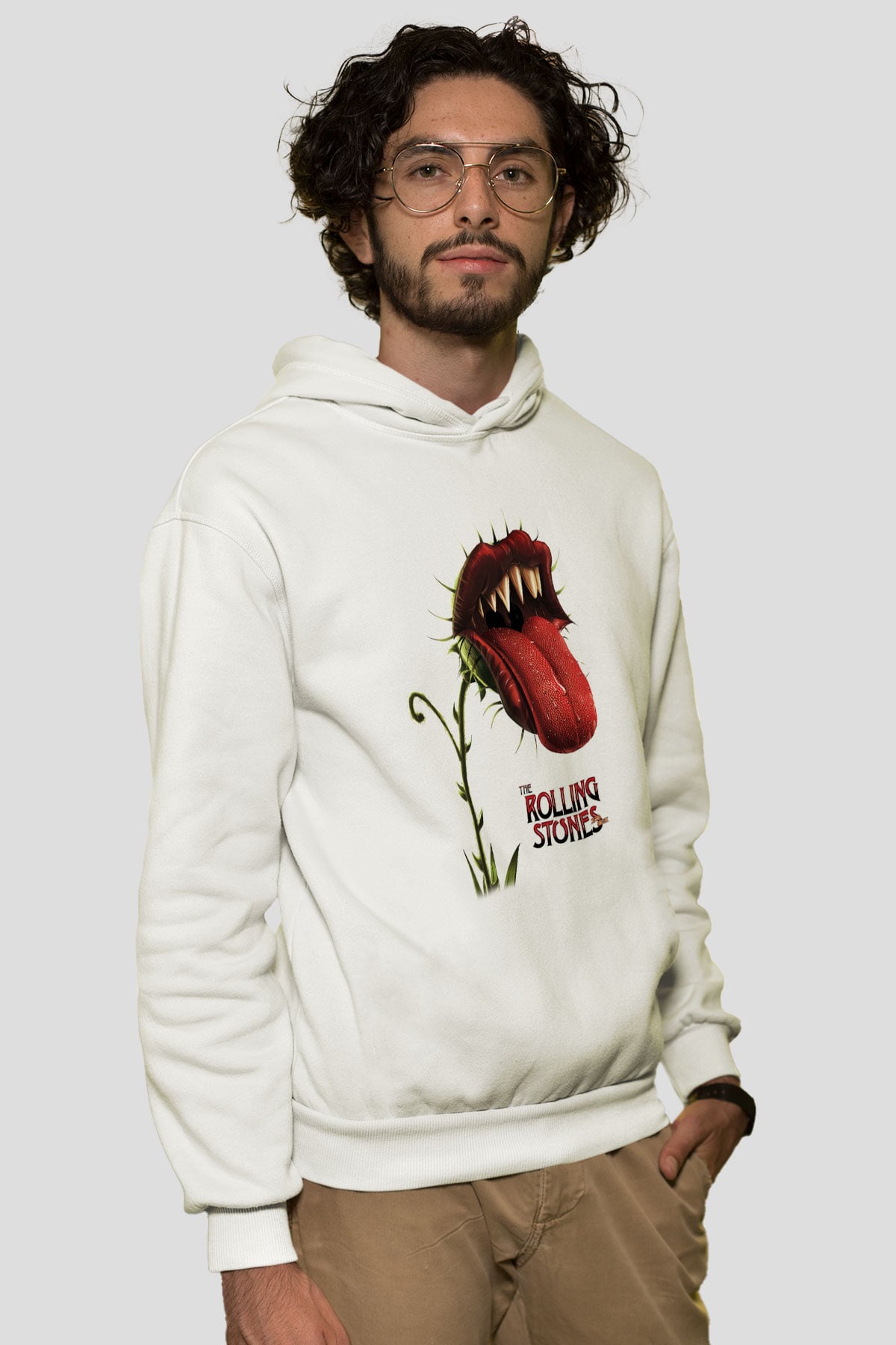 The Rolling Stones Logo Beyaz Unisex Kapşonlu Sweatshirt