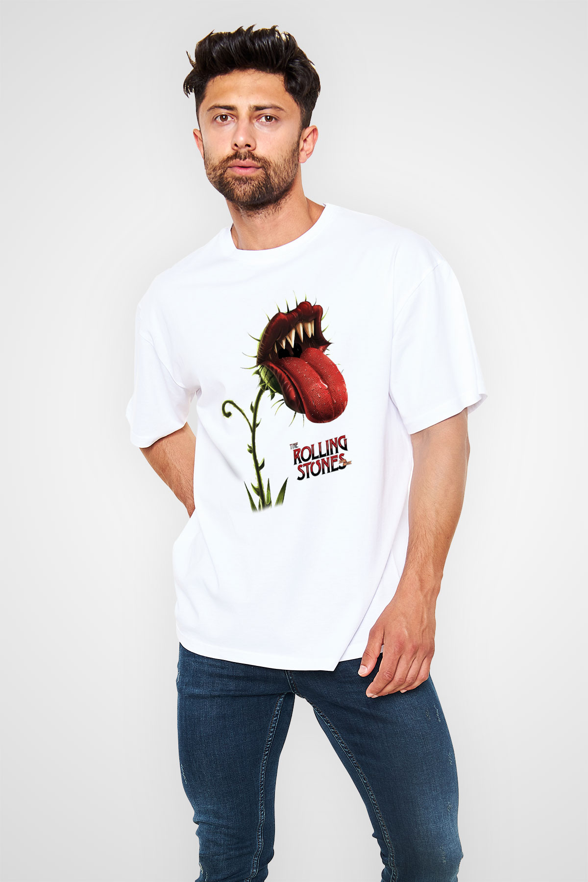 The Rolling Stones Logo Beyaz Unisex Oversize Tişört T-Shirt