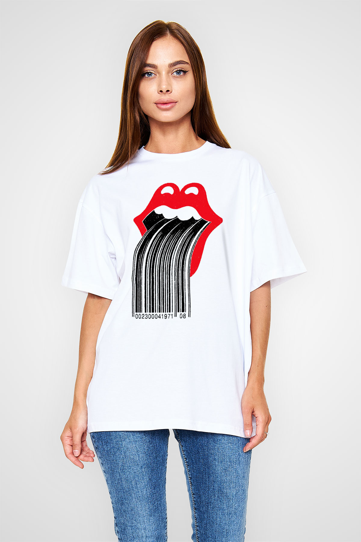 The Rolling Stones Logo Beyaz Unisex Oversize Tişört T-Shirt