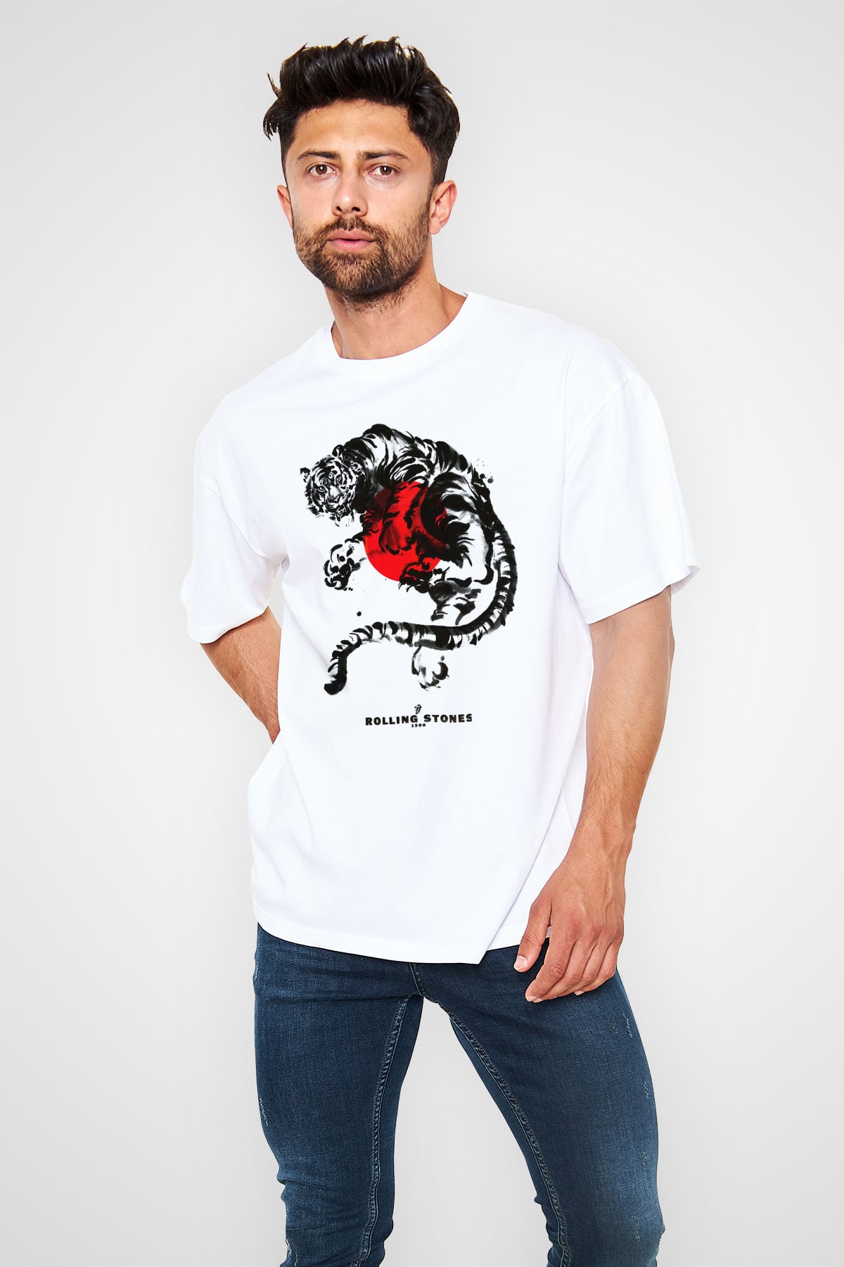 The Rolling Stones Logo Beyaz Unisex Oversize Tişört T-Shirt