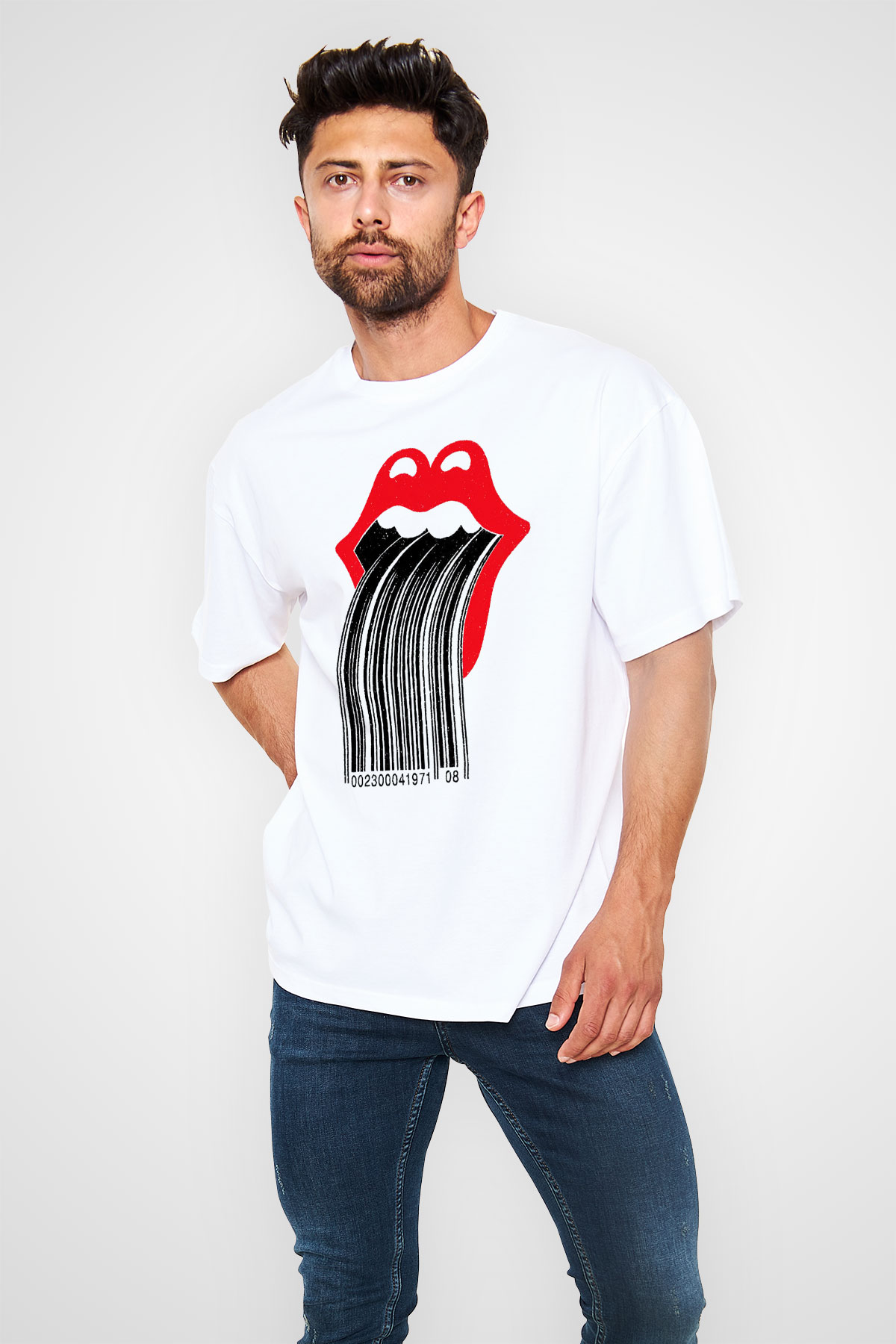 The Rolling Stones Logo Beyaz Unisex Oversize Tişört T-Shirt