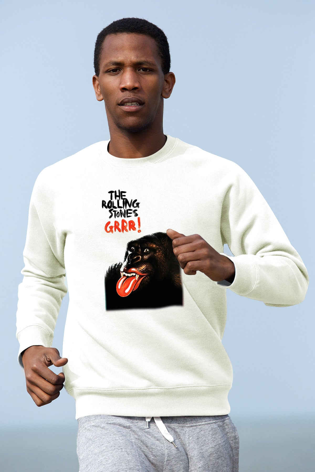 The Rolling Stones Logo Beyaz Unisex Sweatshirt