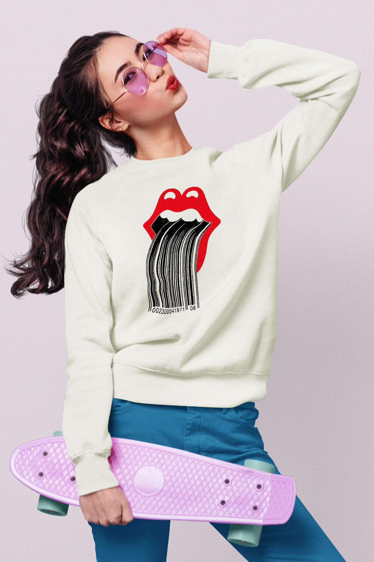 The Rolling Stones Logo Beyaz Unisex Sweatshirt