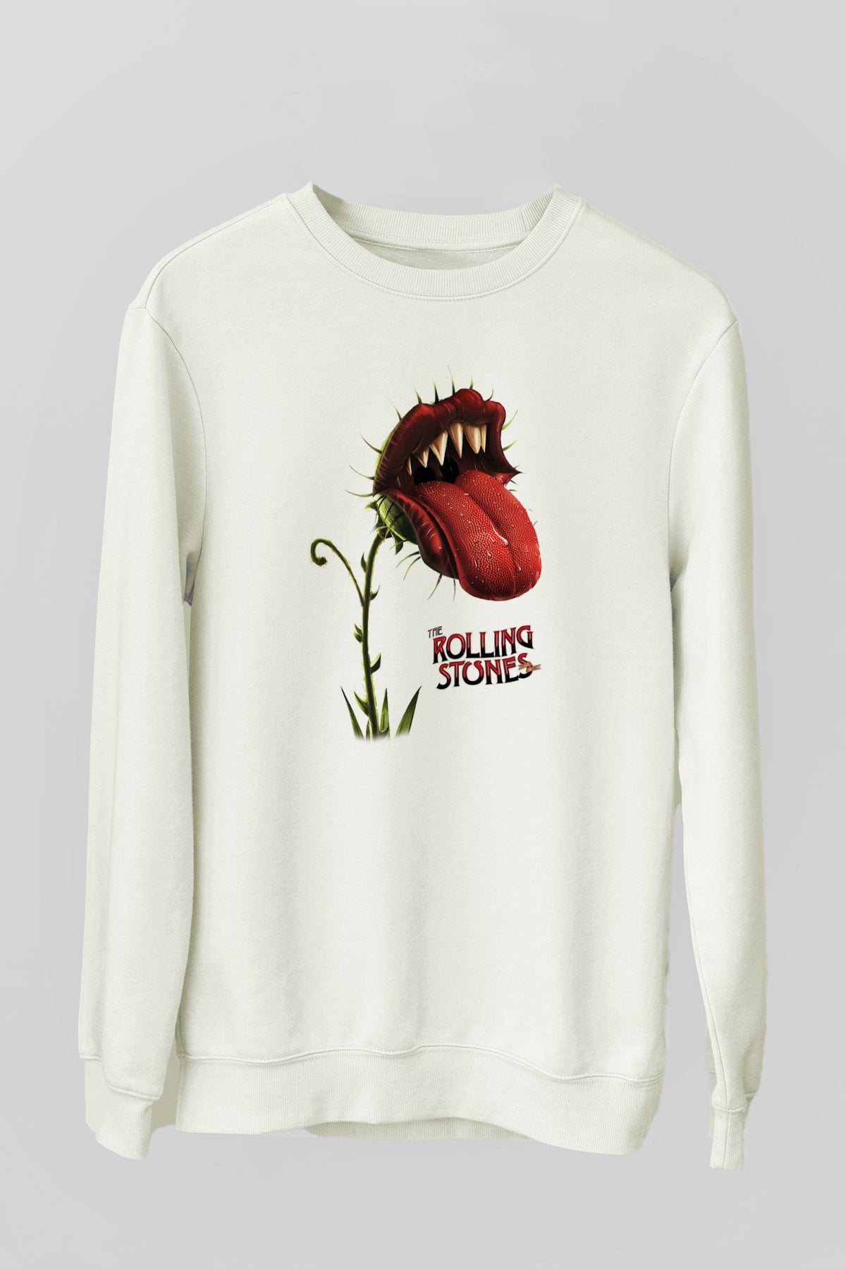The Rolling Stones Logo Beyaz Unisex Sweatshirt