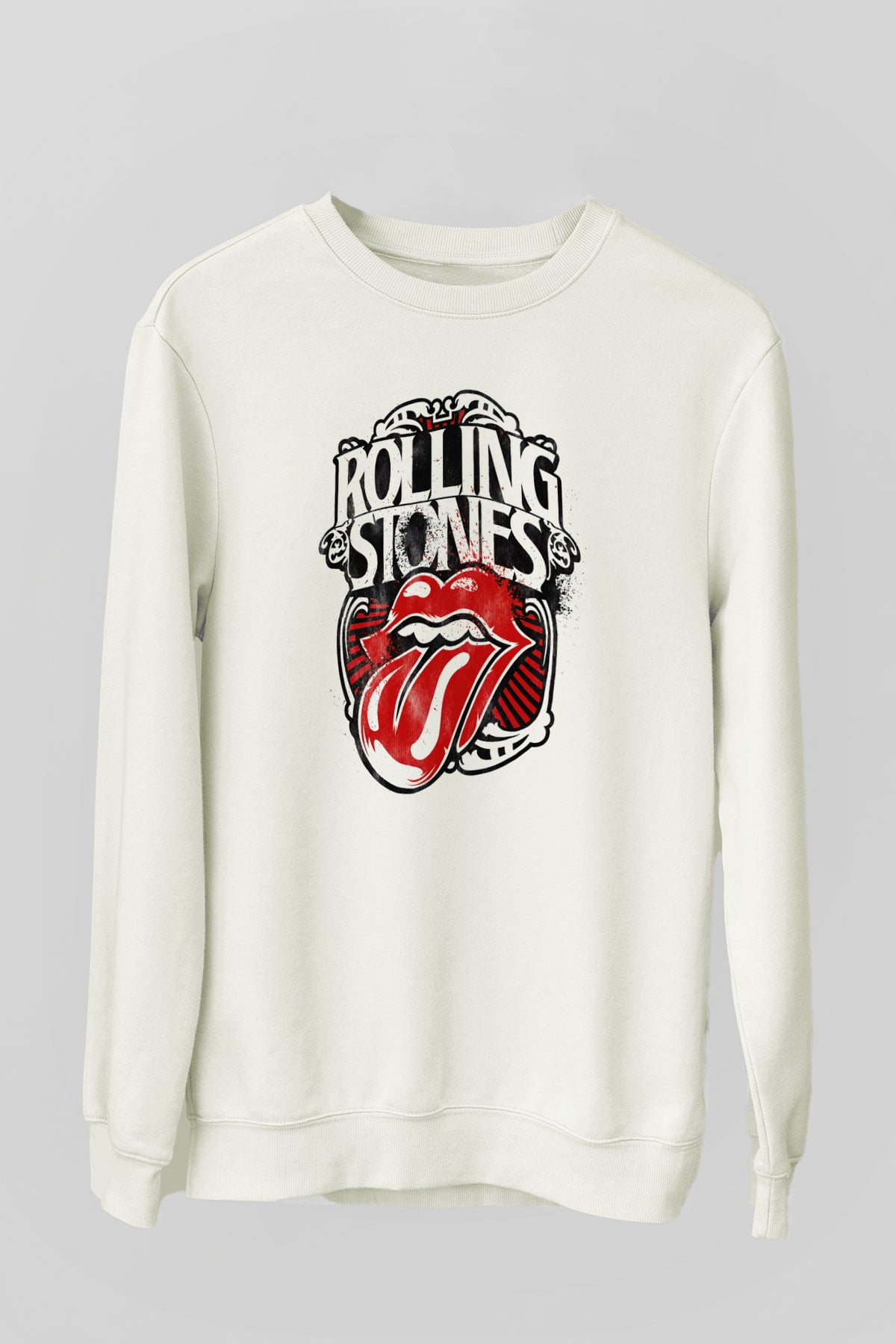 The Rolling Stones Logo Beyaz Unisex Sweatshirt