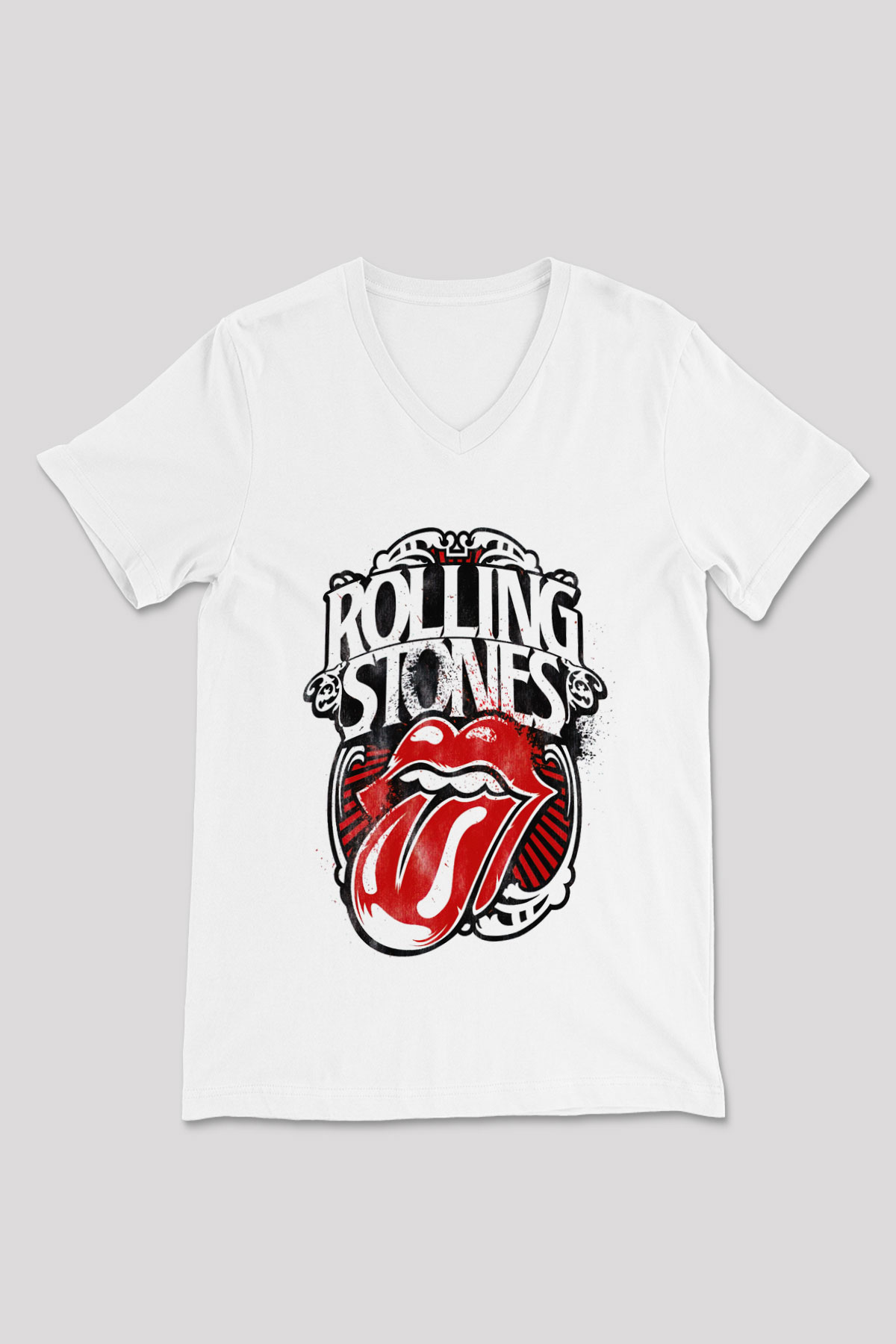 The Rolling Stones Logo Beyaz Unisex V Yaka Tişört T-Shirt