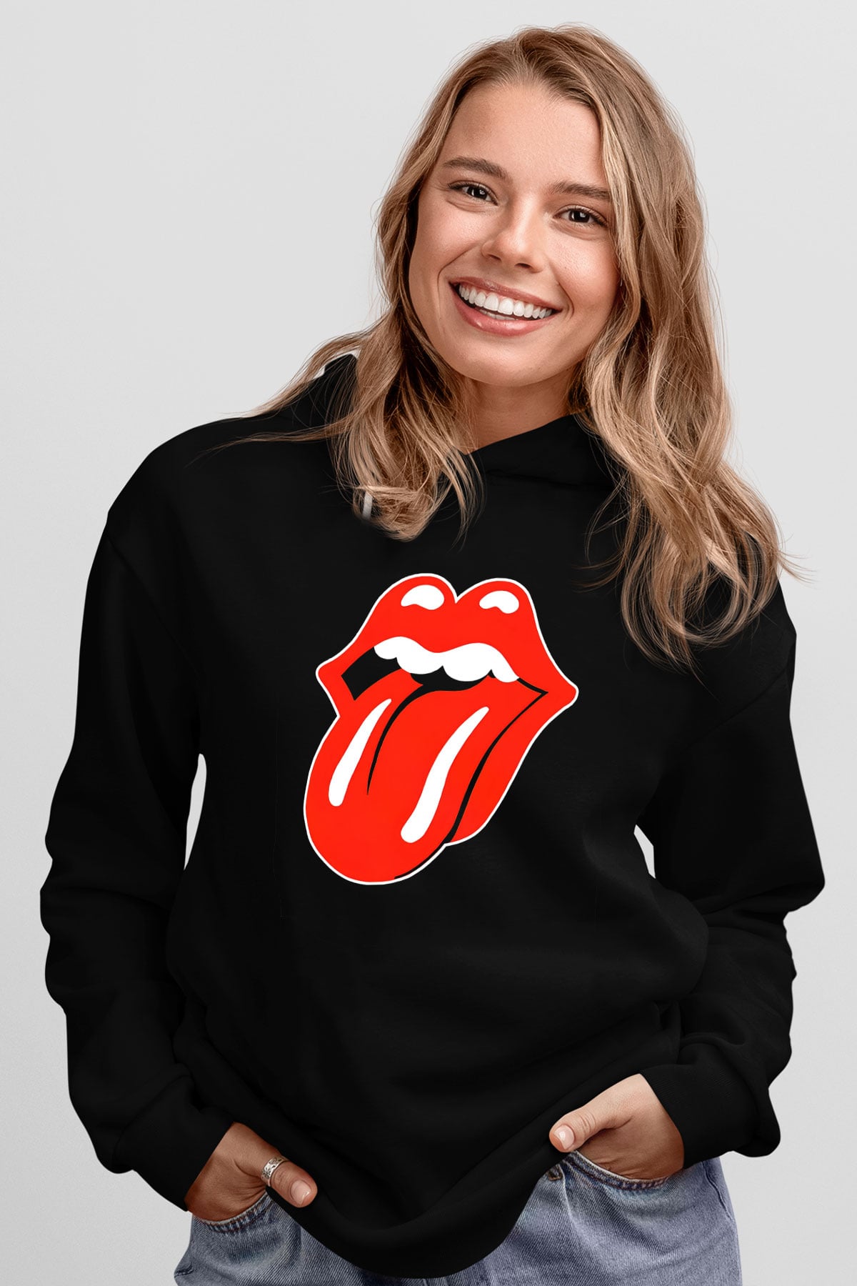 The Rolling Stones Logo Siyah Unisex Hoodie