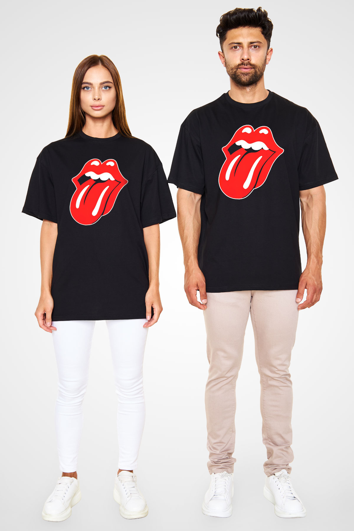 The Rolling Stones Logo Siyah Unisex Oversize Tişört T-Shirt