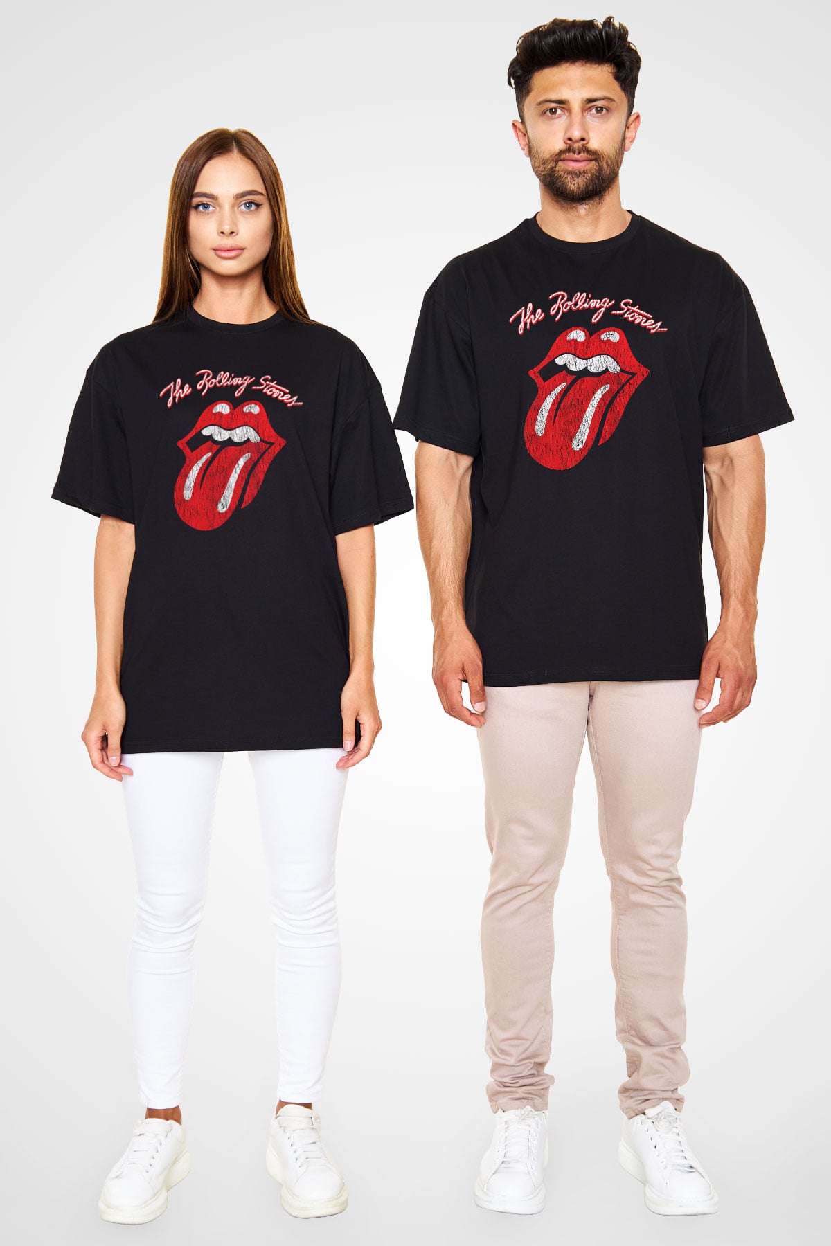 The Rolling Stones Logo Siyah Unisex Oversize Tişört T-Shirt