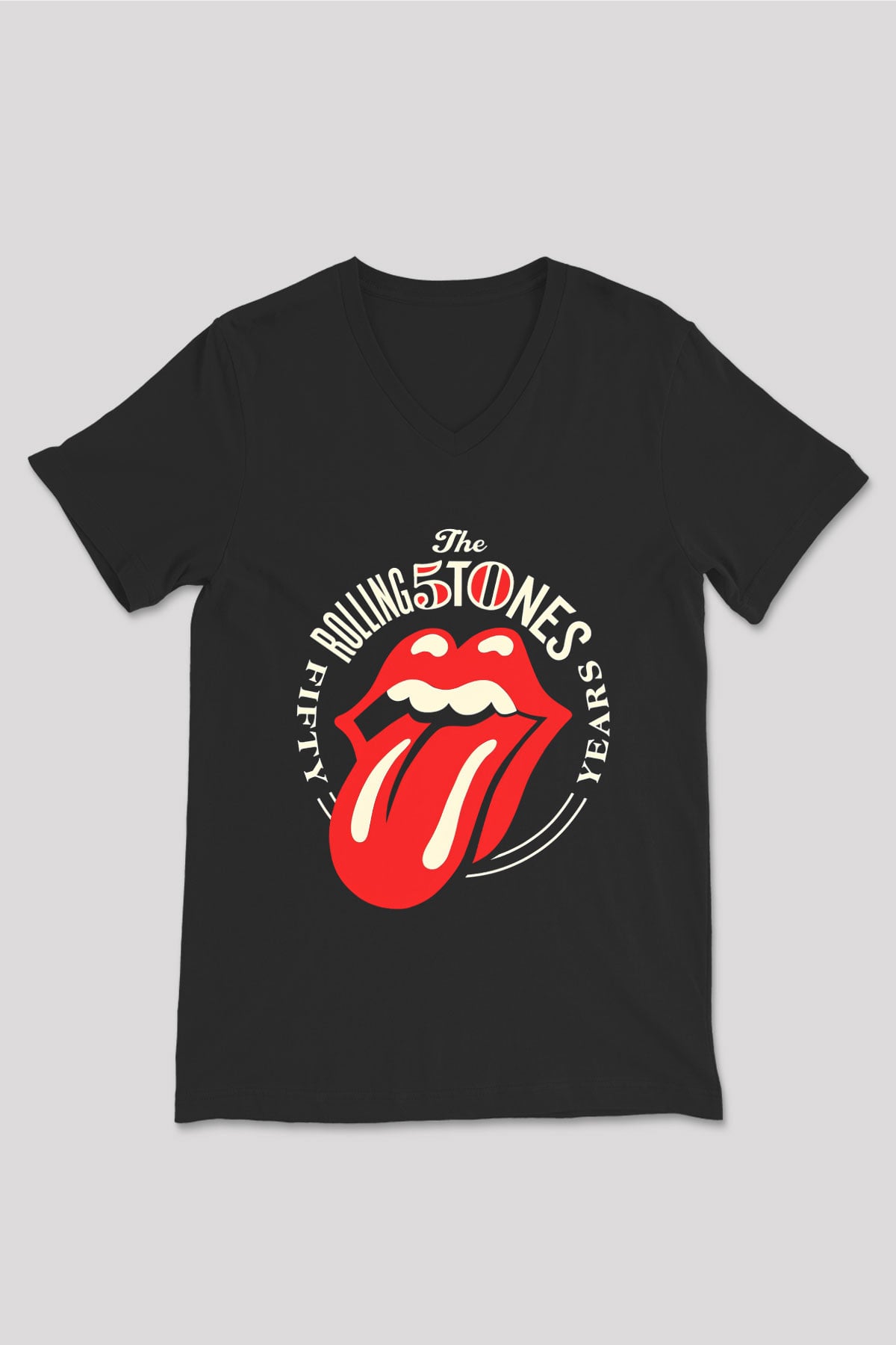 The Rolling Stones Logo Siyah Unisex V Yaka Tişört T-Shirt