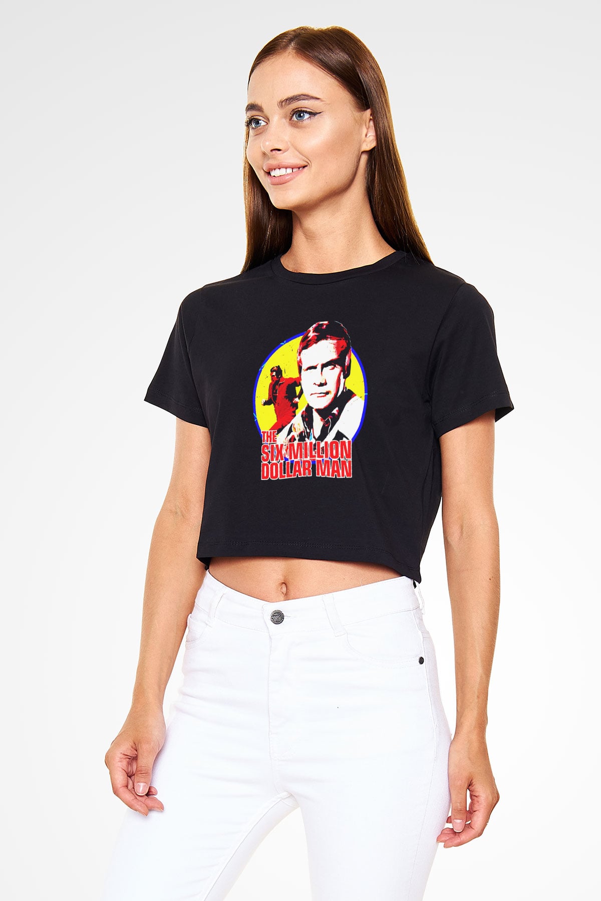 The Six Million Man Dollar Siyah   Crop Top Tişört