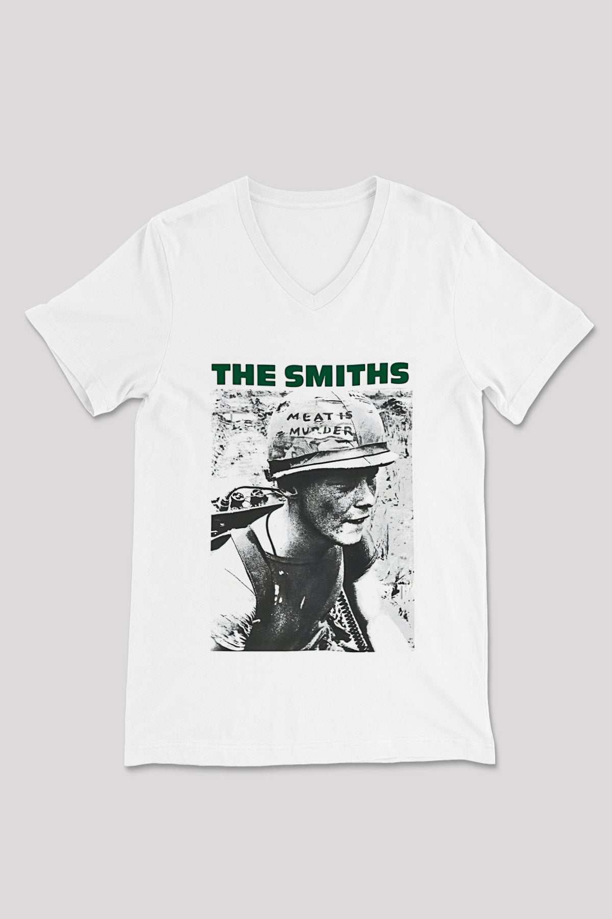 The Smiths Baskılı Beyaz Unisex V Yaka Tişört - Tshirt