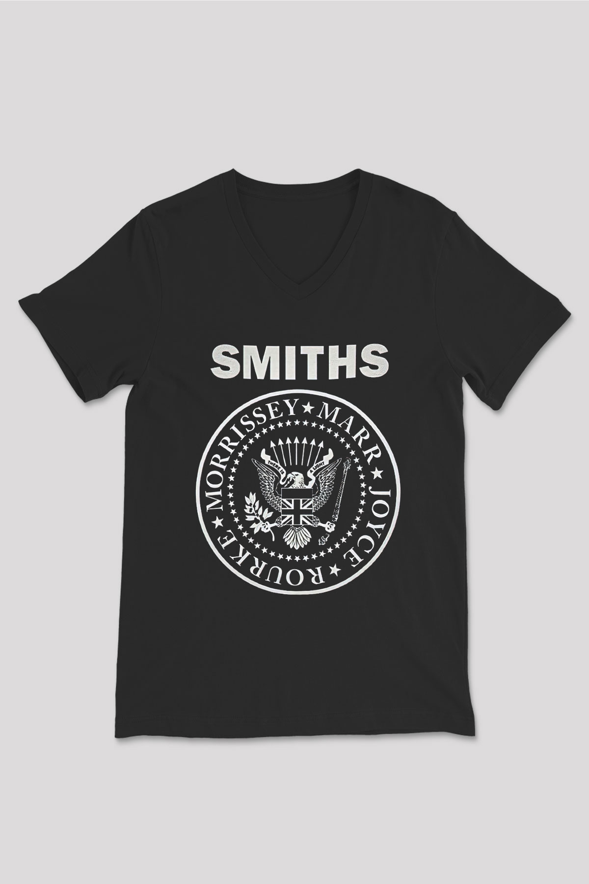 The Smiths Baskılı Unisex Siyah V Yaka Tişört - Tshirt