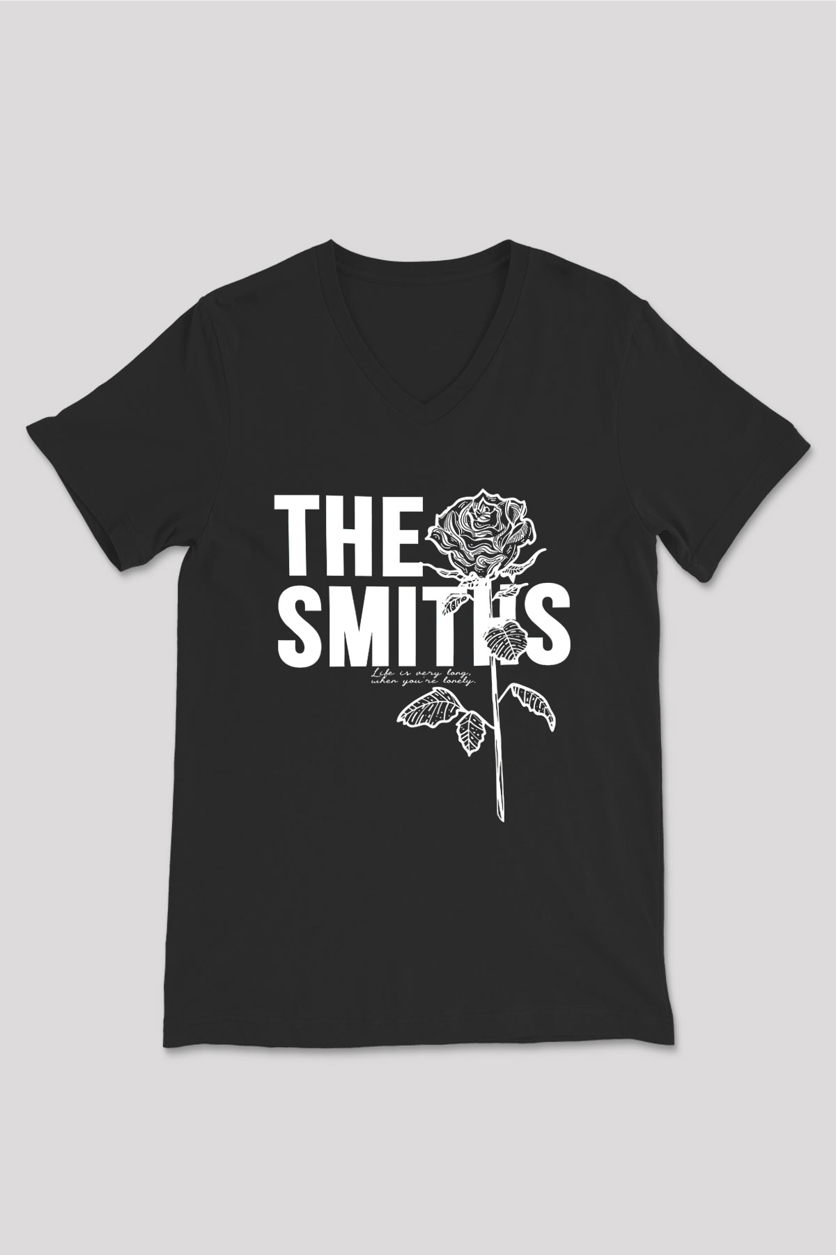 The Smiths Baskılı Unisex Siyah V Yaka Tişört - Tshirt