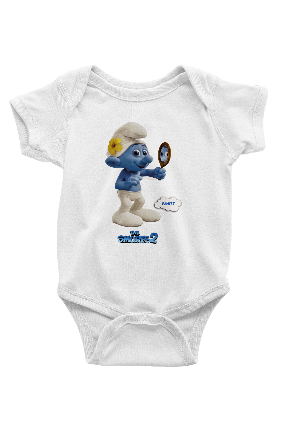 The Smurfs Şirinler Baskılı Beyaz Unisex Bebek Body - Zıbın