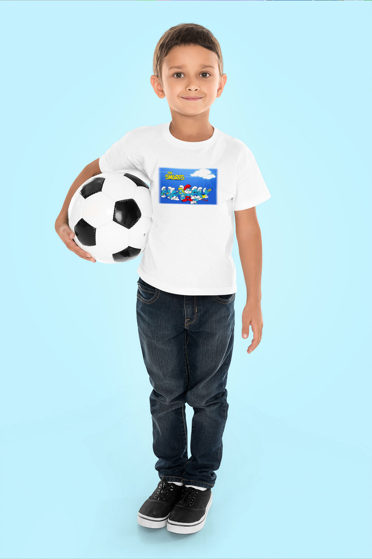 The Smurfs Şirinler Baskılı Beyaz Unisex Çocuk Tişört