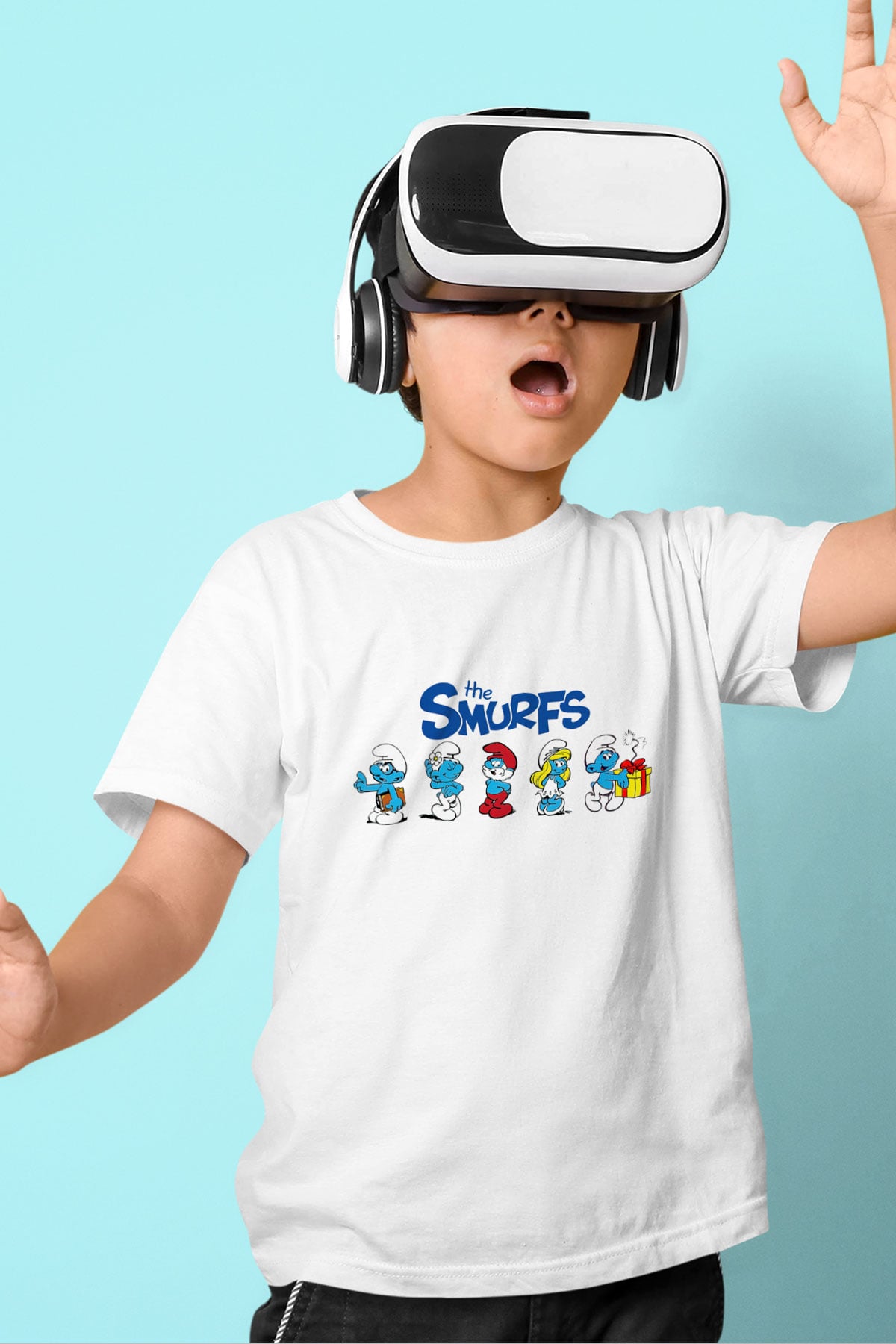 The Smurfs Şirinler Baskılı Beyaz Unisex Çocuk Tişört