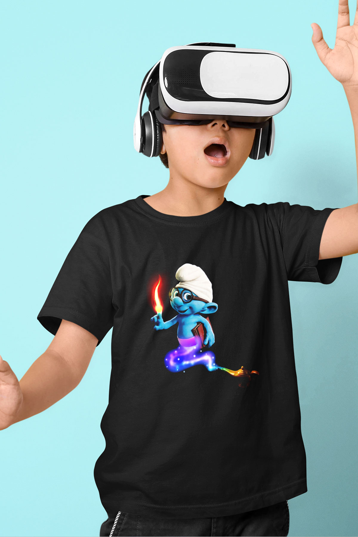 The Smurfs Şirinler Baskılı Siyah Unisex Çocuk Tişört