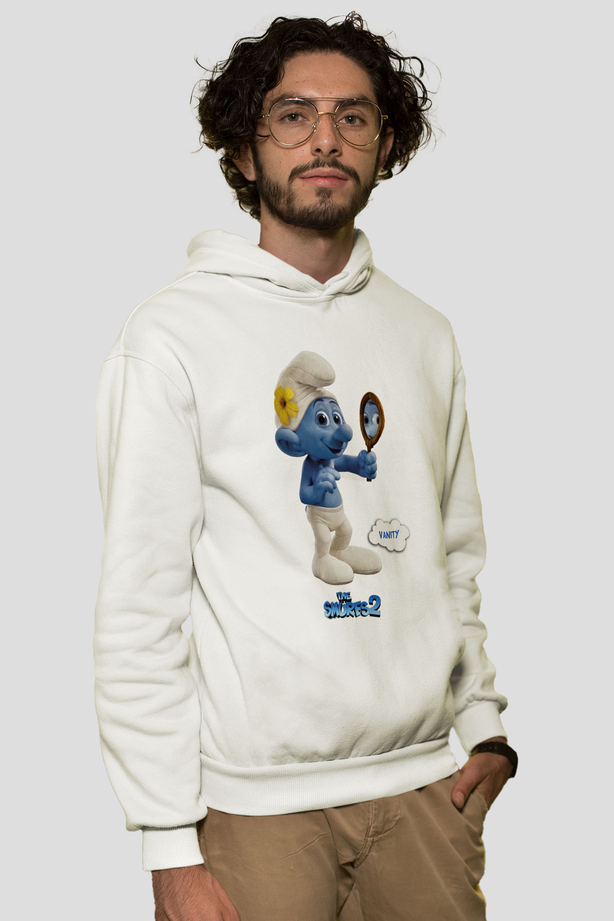 The Smurfs Şirinler Beyaz Unisex Kapşonlu Sweatshirt
