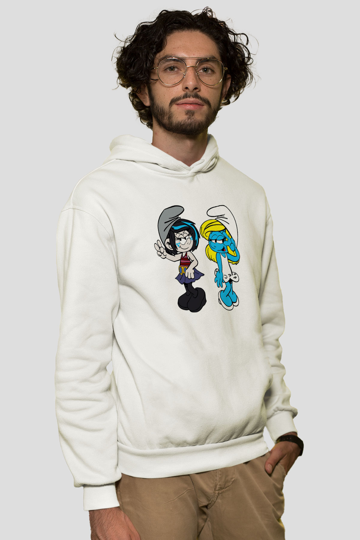 The Smurfs Şirinler Beyaz Unisex Kapşonlu Sweatshirt